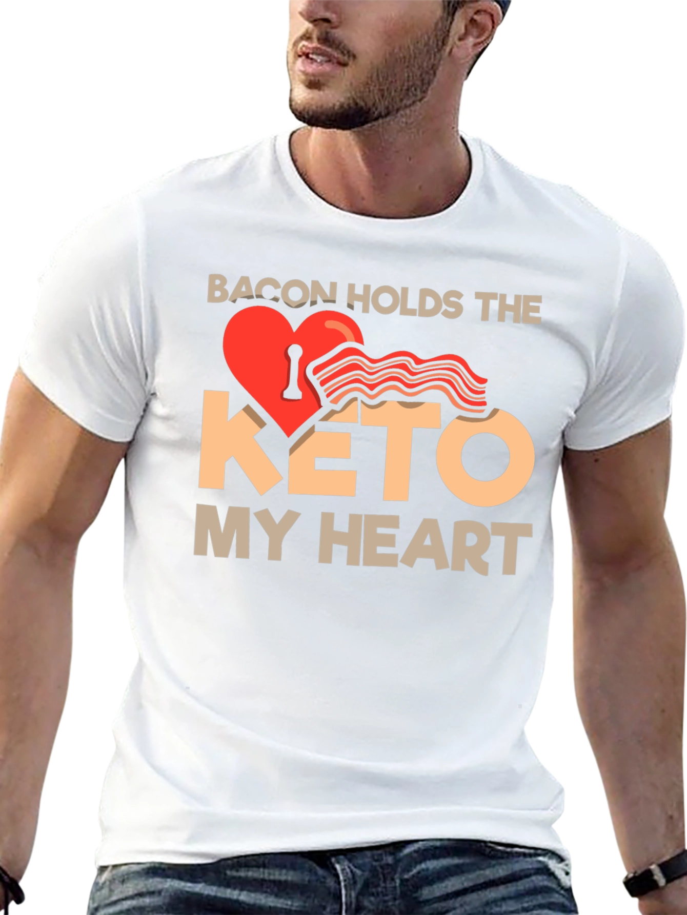 Bacon Keto Heart T-Shirt - Funny Diet Tee