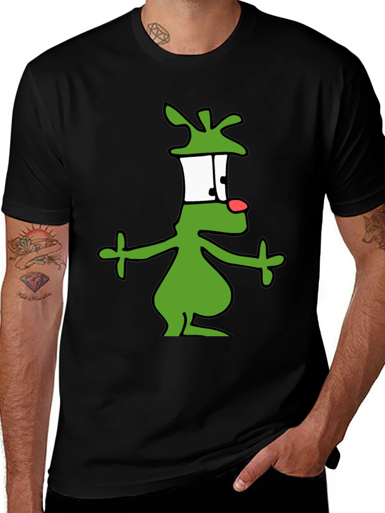 Cartoon Alien Graphic Black T-Shirt