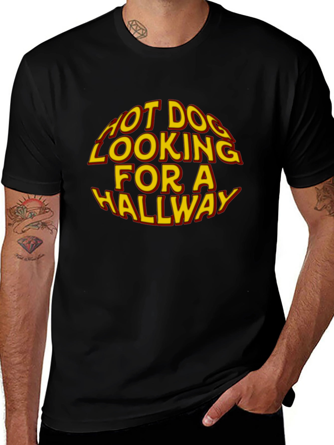 Hot Dog Looking For A Hallway Graphic T-Shirt