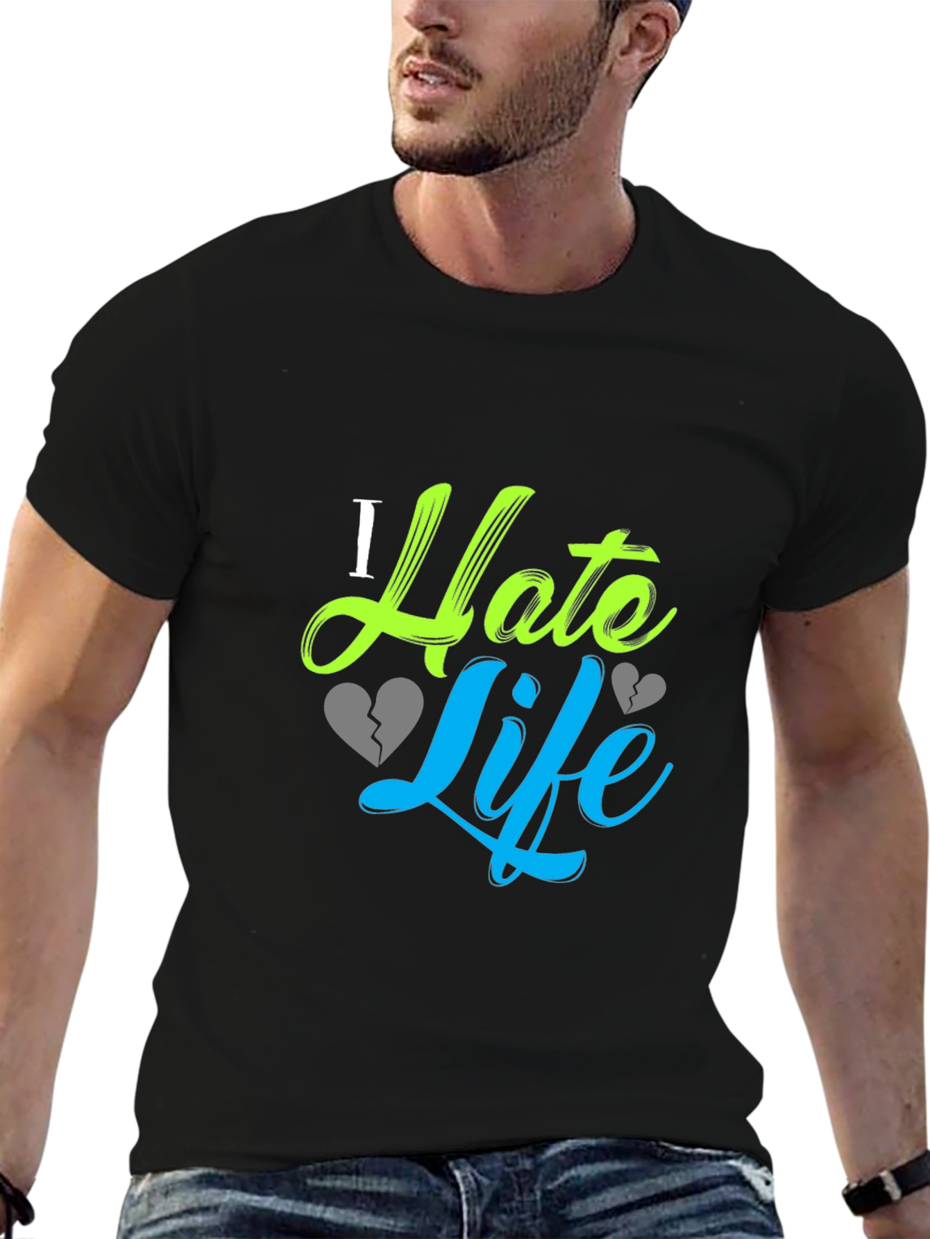 I Hate Life Graphic Print Black T-Shirt