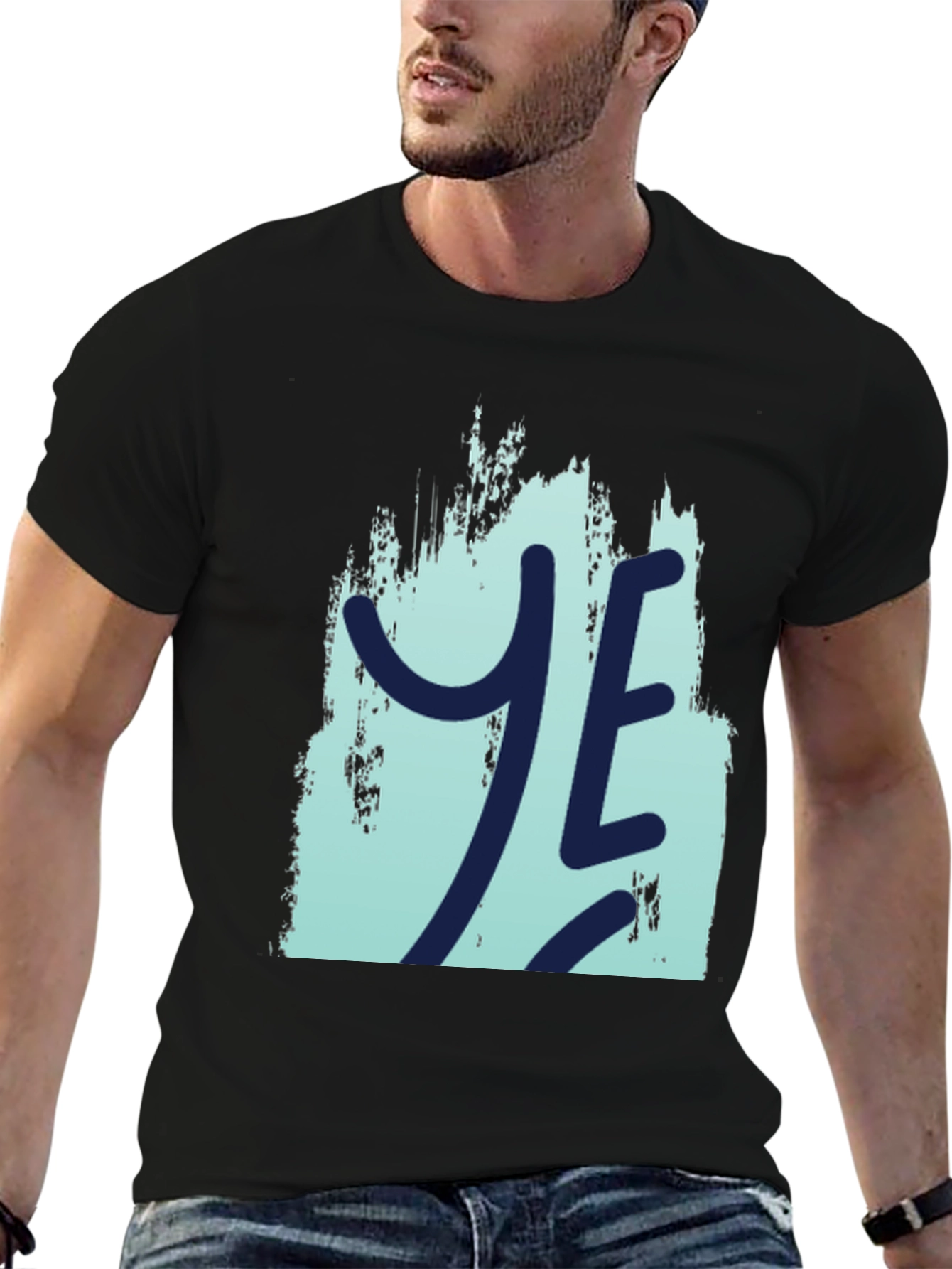 YE Graphic Print Mens Black T-Shirt