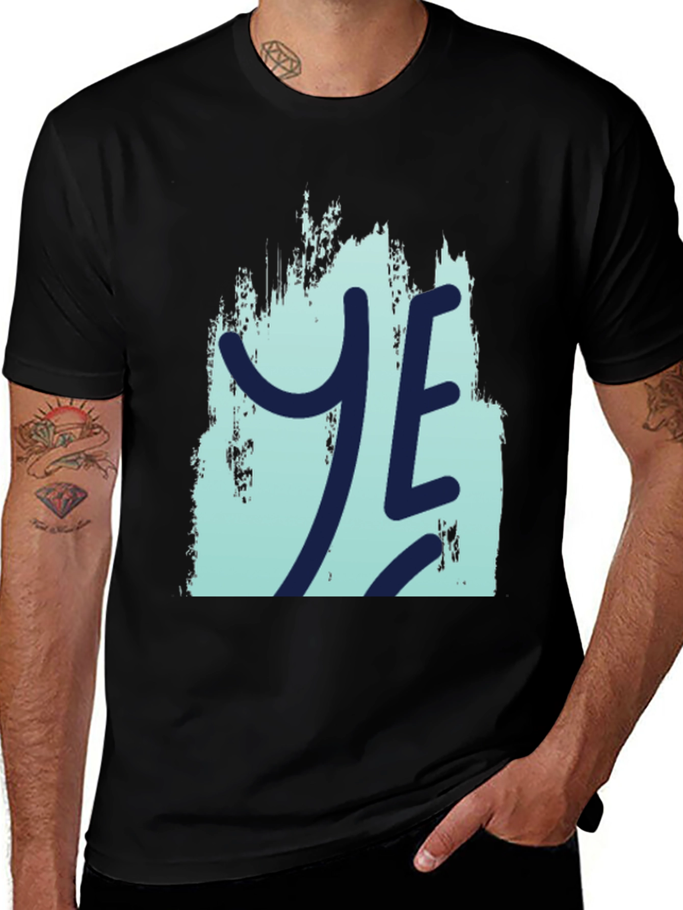YE Graphic Print Mens Black T-Shirt