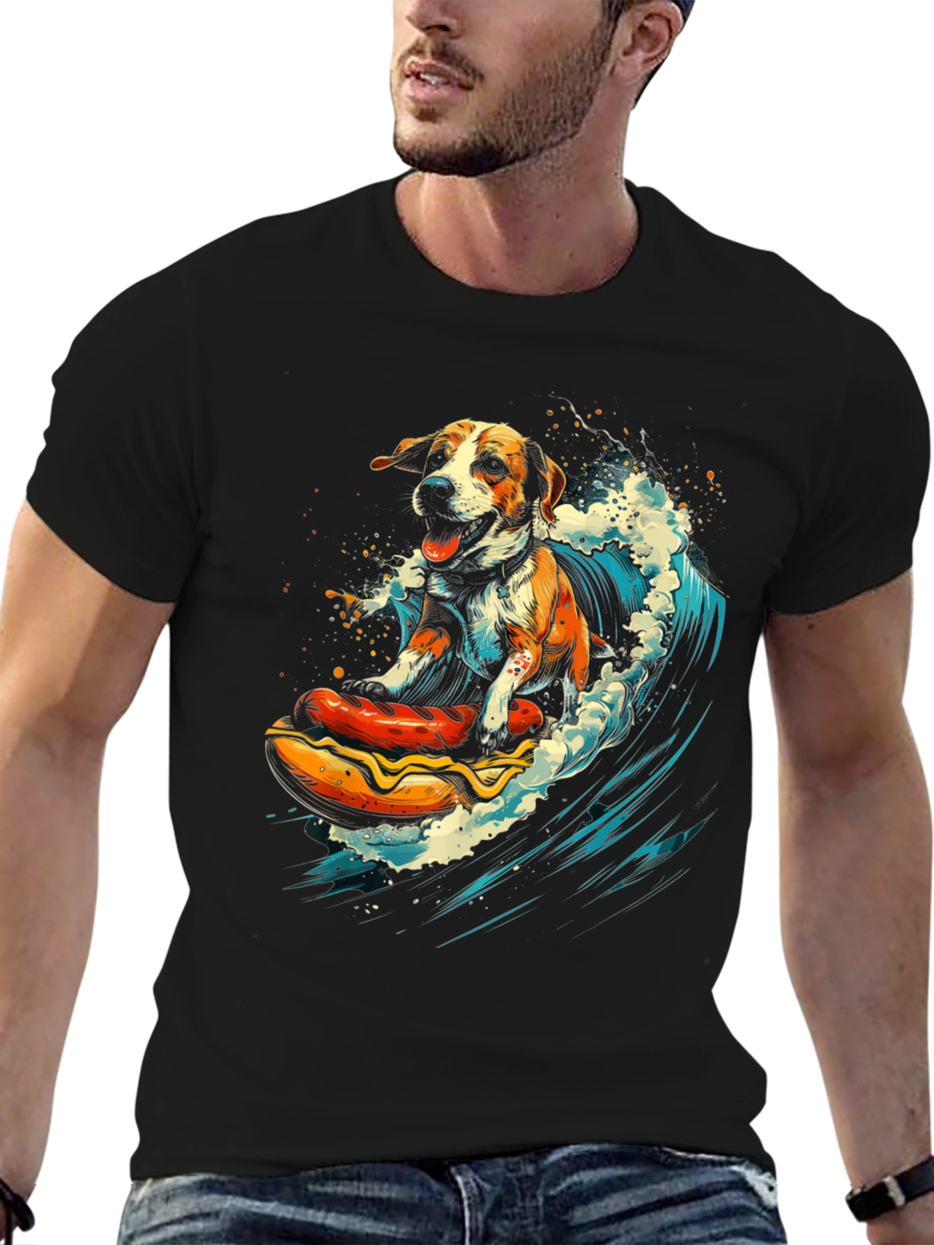 Dog Surfing Hotdog T-Shirt