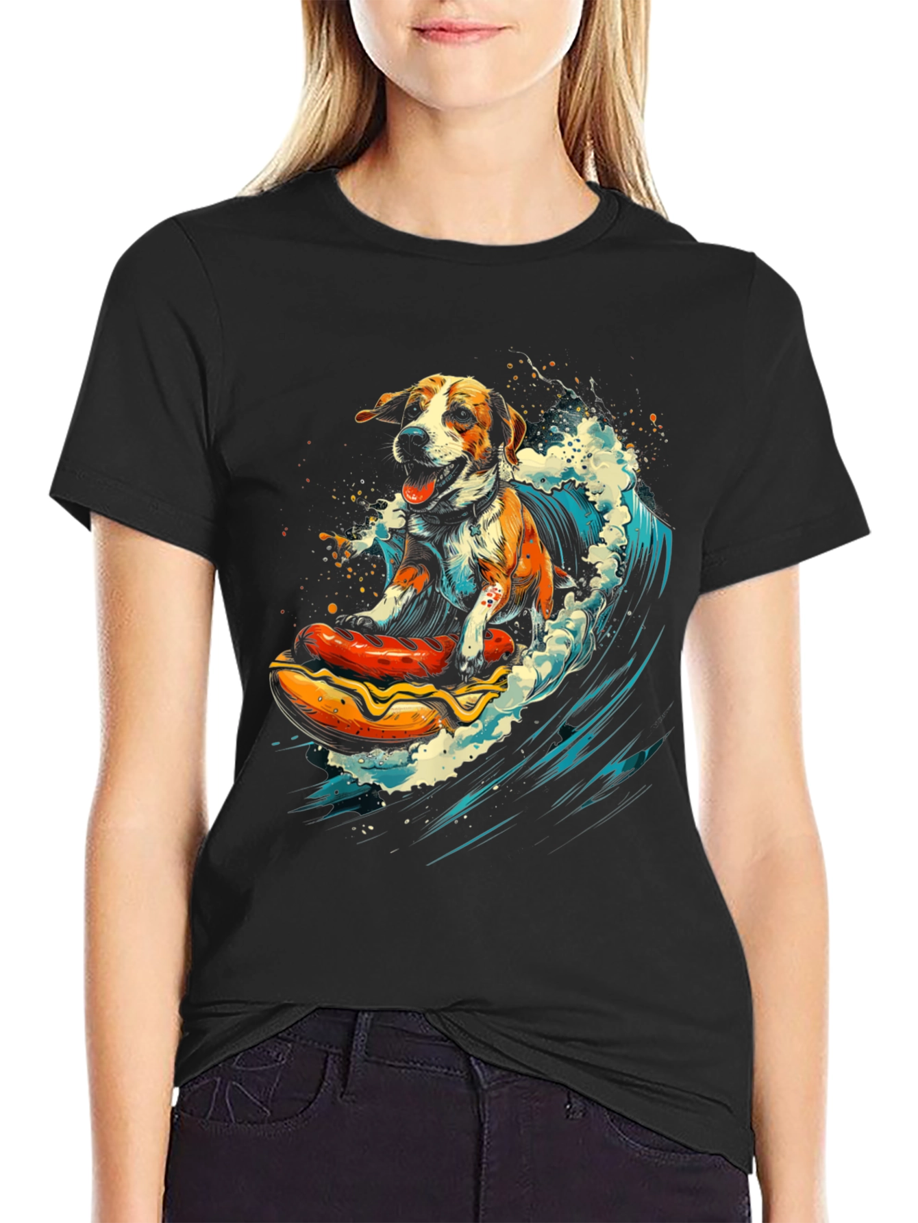 Dog Surfing Hotdog T-Shirt