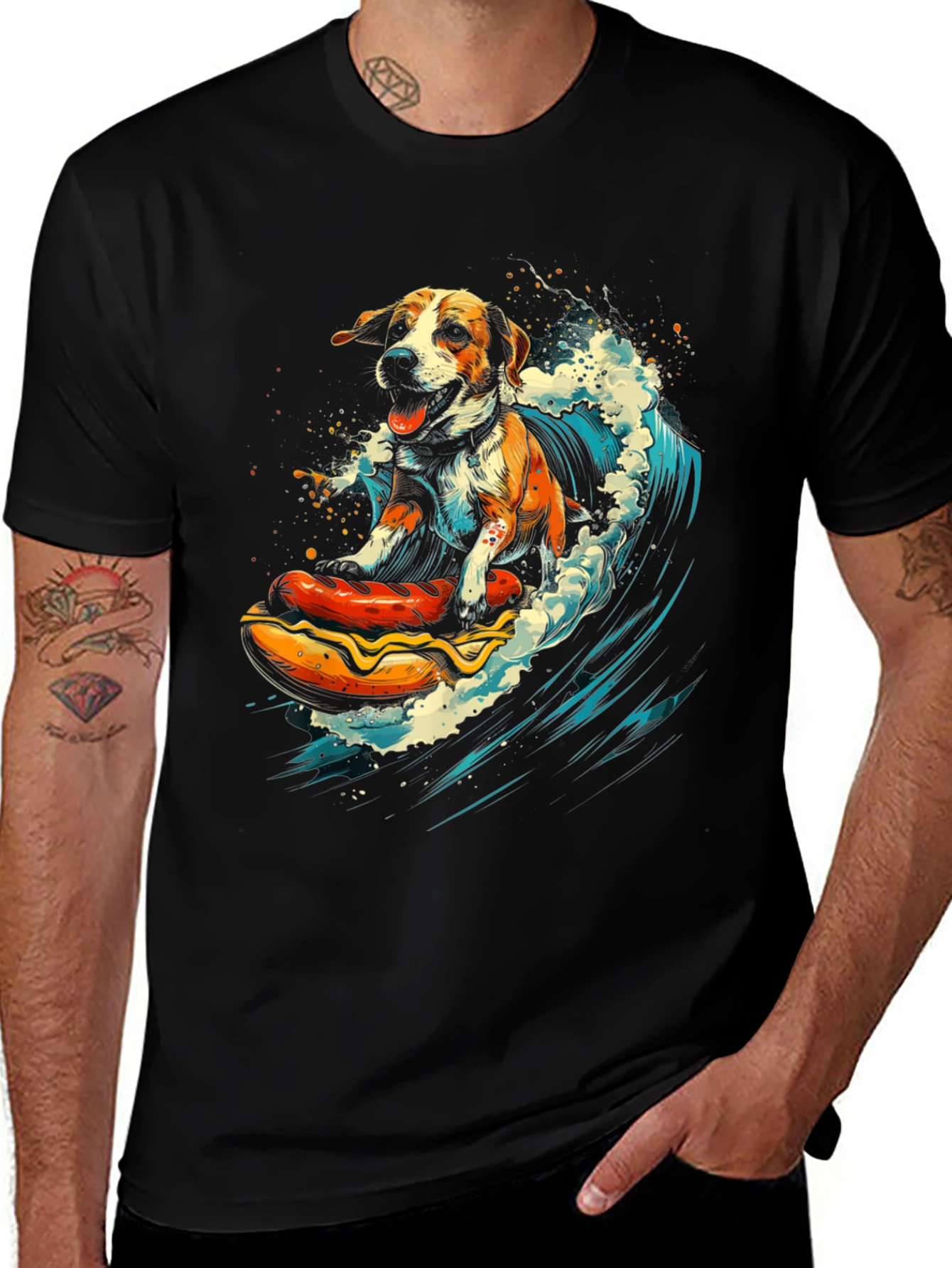 Dog Surfing Hotdog T-Shirt