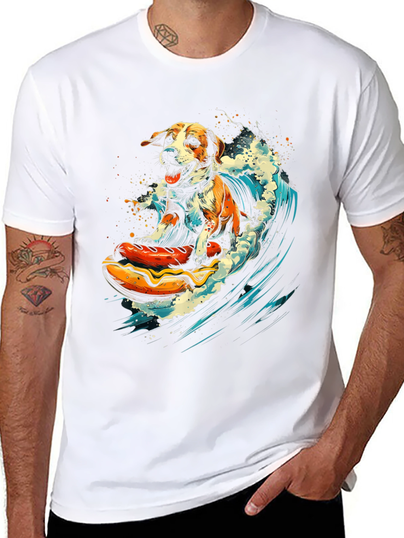 Dog Surfing Hotdog T-Shirt