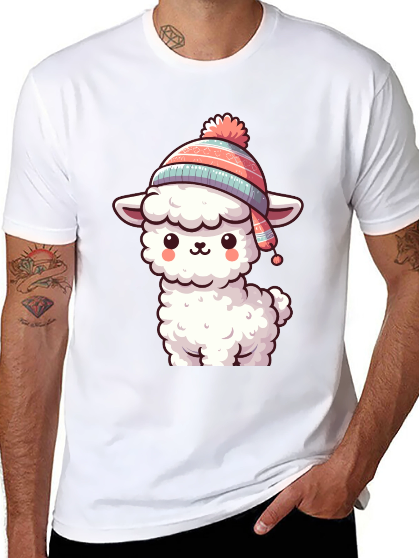 Cute Llama in Hat Graphic Tee