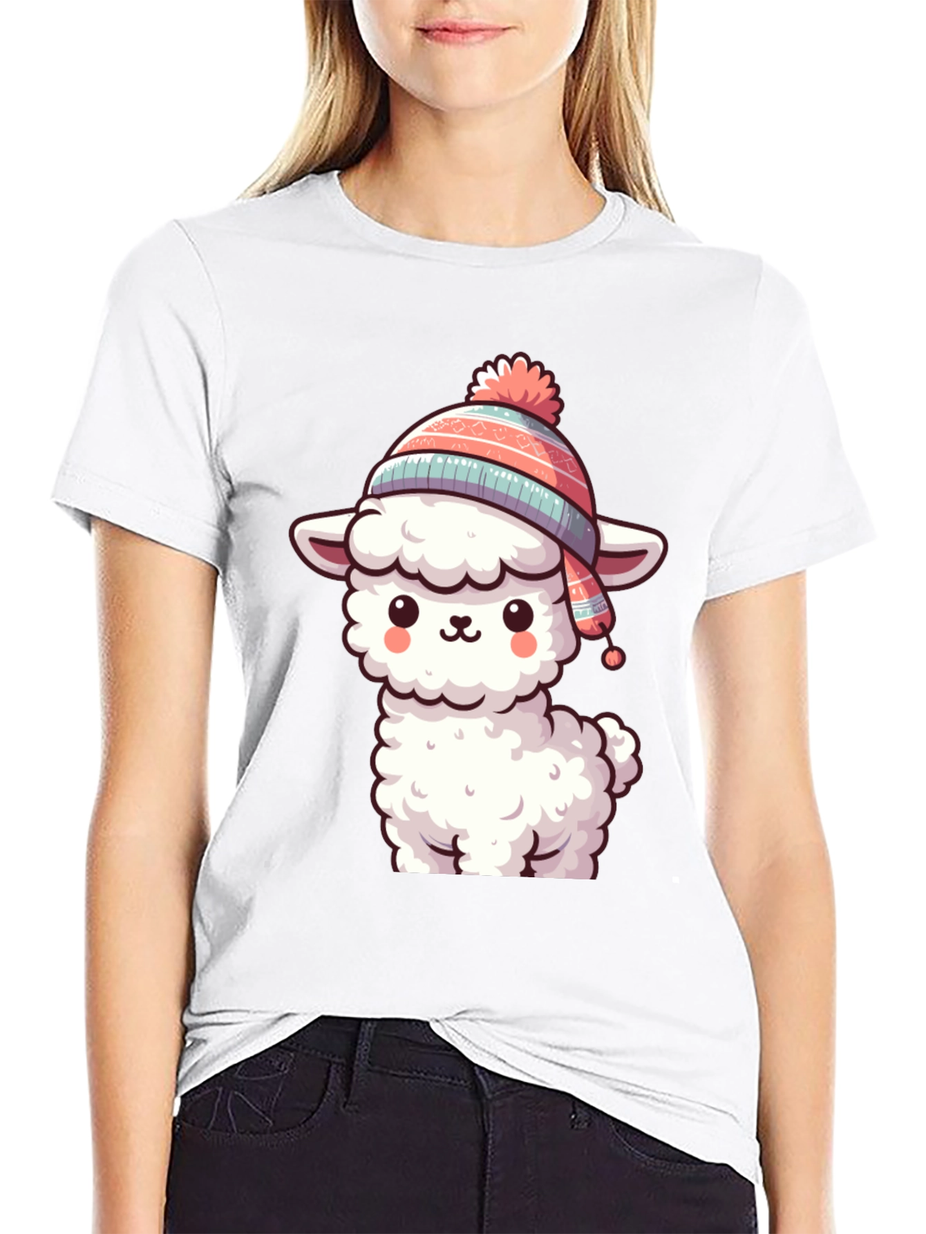 Cute Llama in Hat Graphic Tee