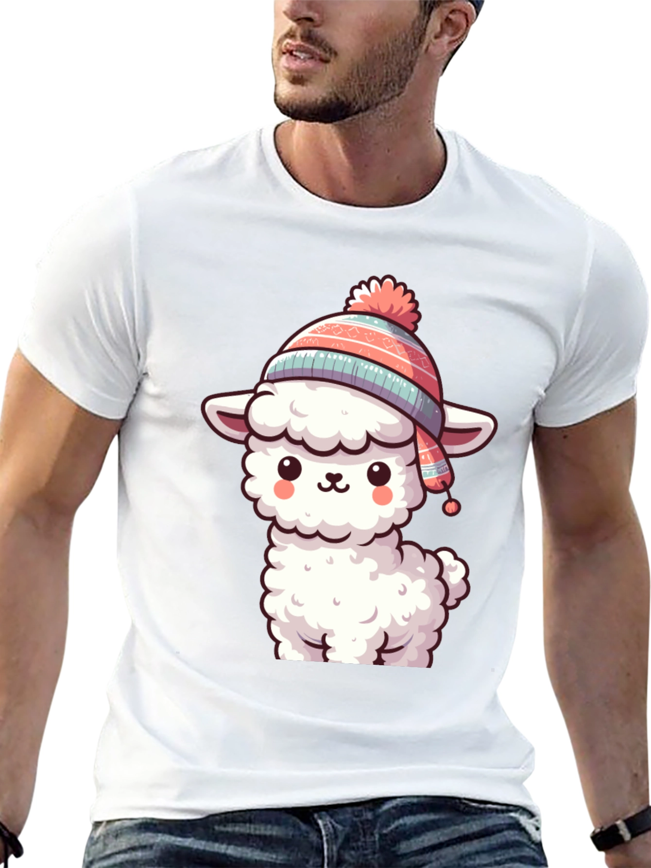 Cute Llama in Hat Graphic Tee