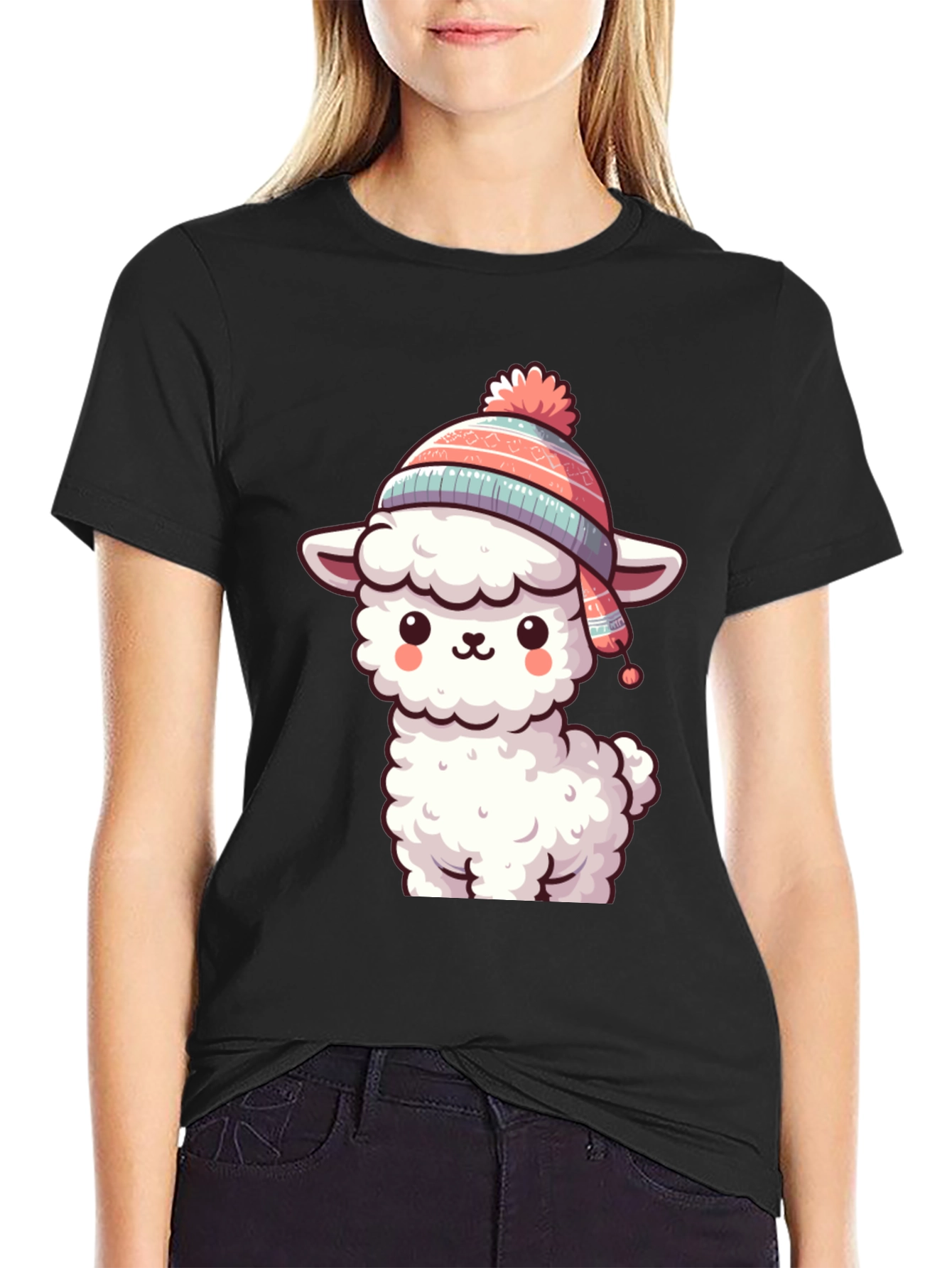Cute Llama in Hat Graphic Tee
