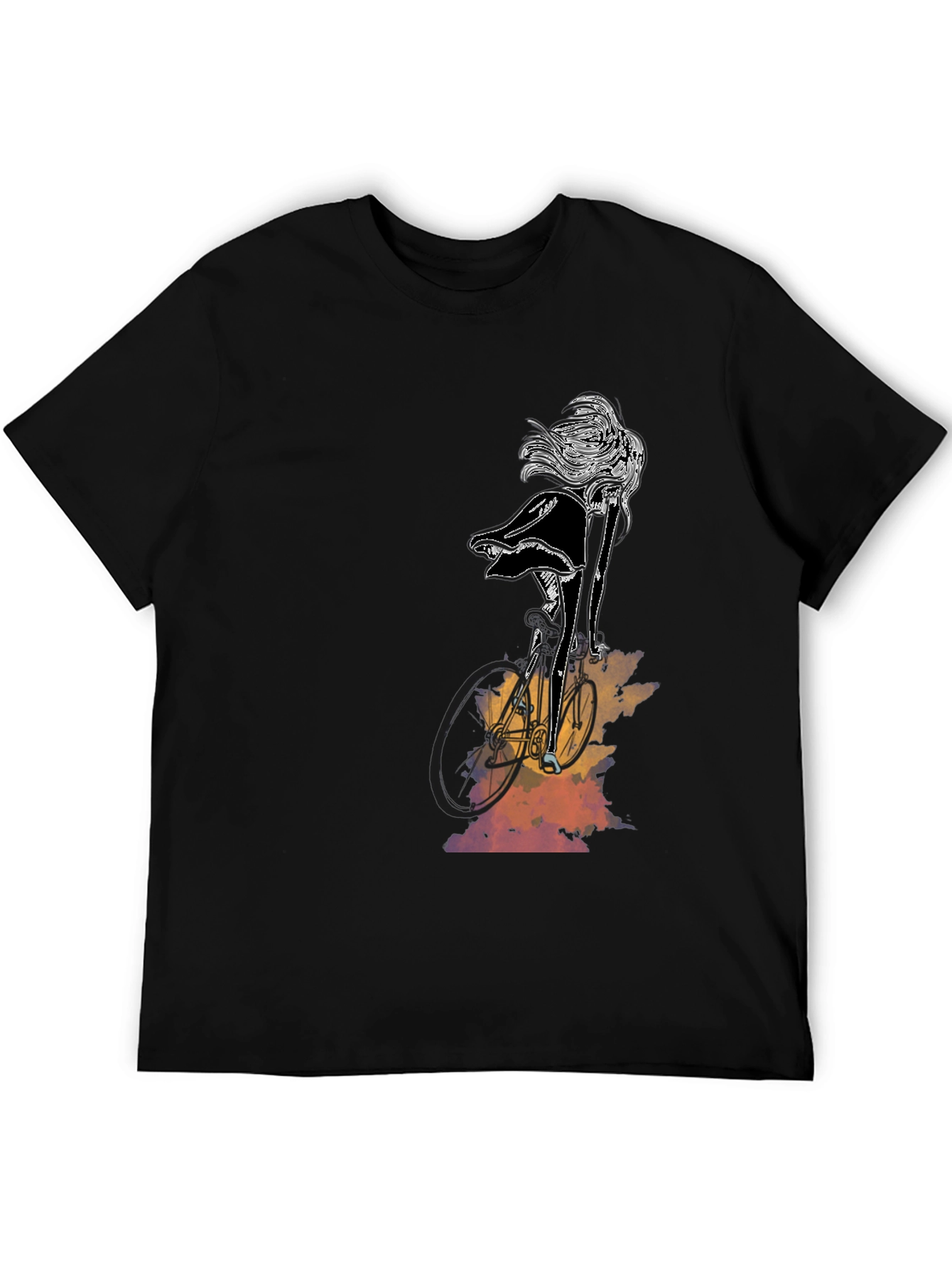 Stylish Black Graphic Tee - Woman on Bike