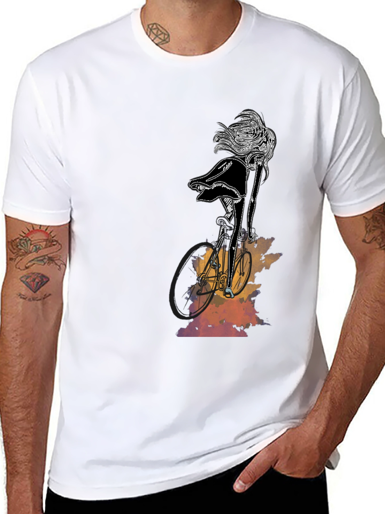 Stylish Black Graphic Tee - Woman on Bike
