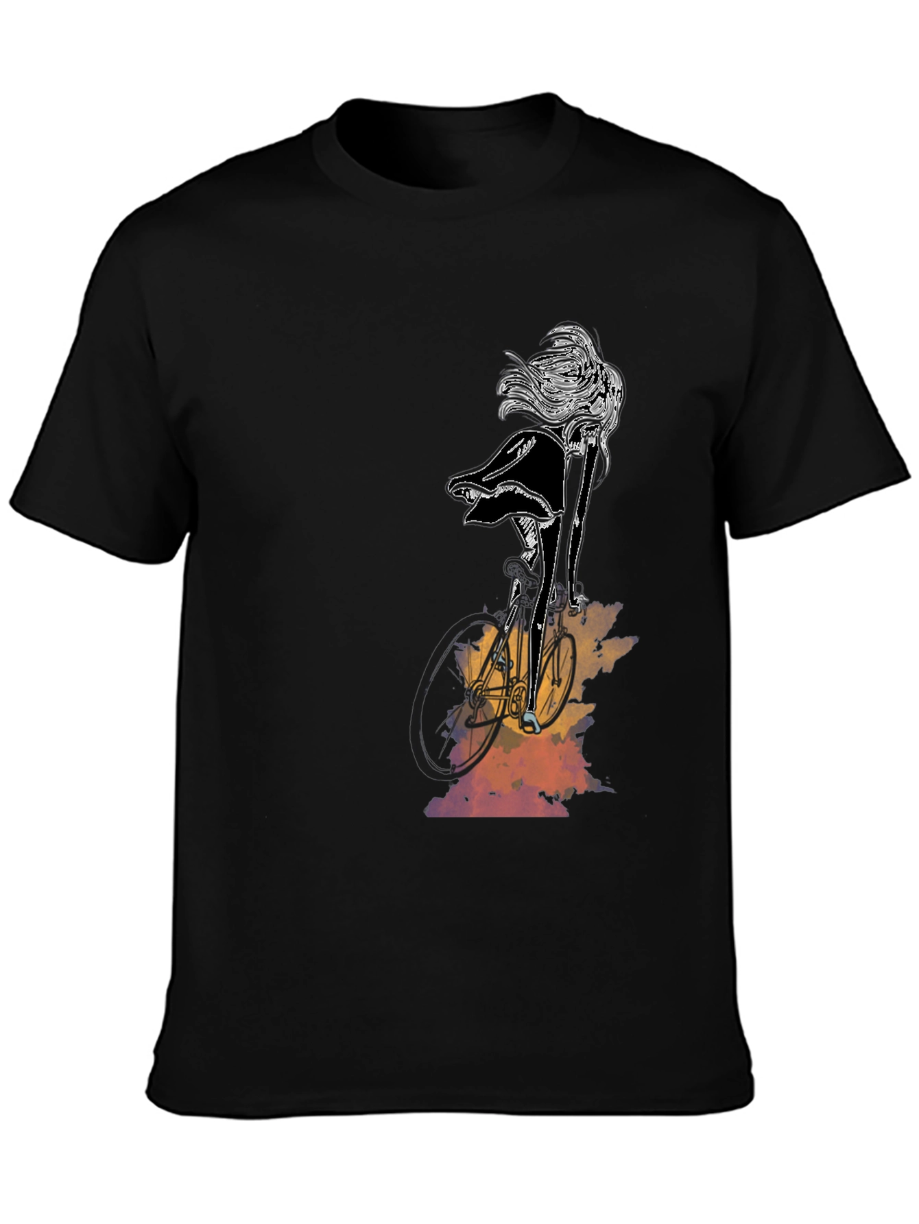 Stylish Black Graphic Tee - Woman on Bike