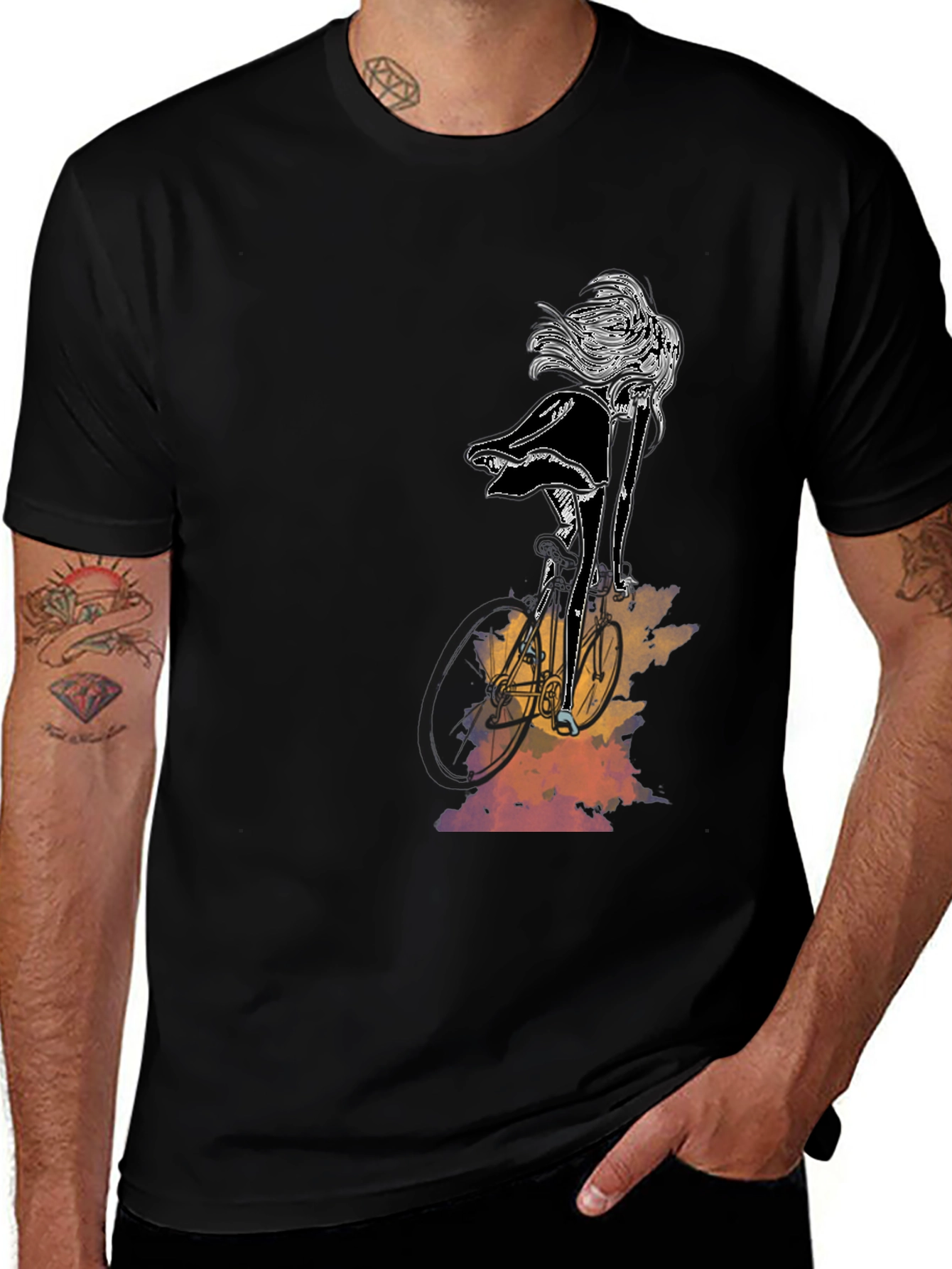 Stylish Black Graphic Tee - Woman on Bike