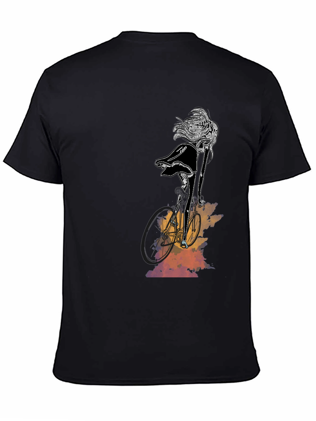 Stylish Black Graphic Tee - Woman on Bike