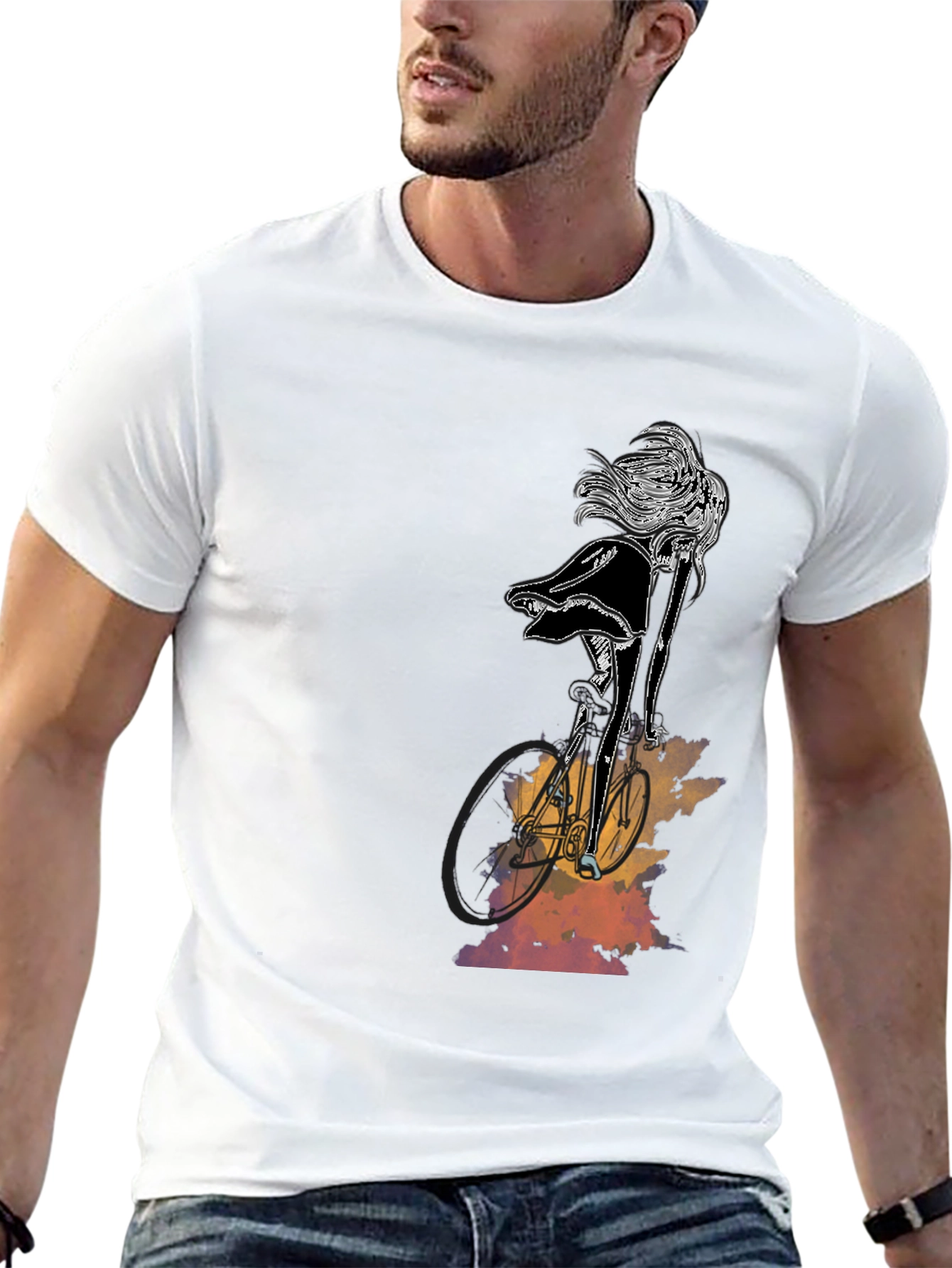 Stylish Black Graphic Tee - Woman on Bike