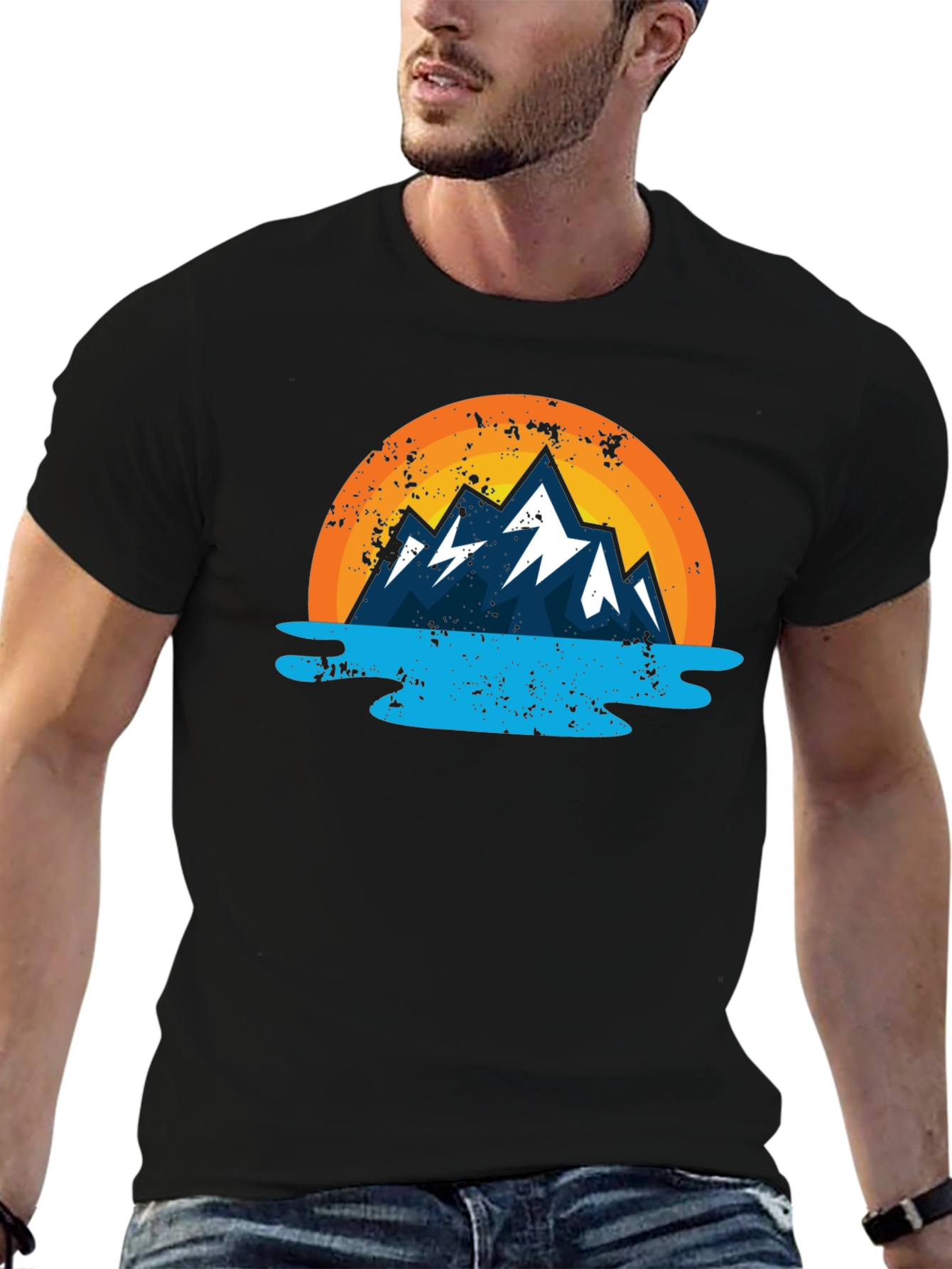 Mountain Graphic Black Tee - Nature Inspired Design