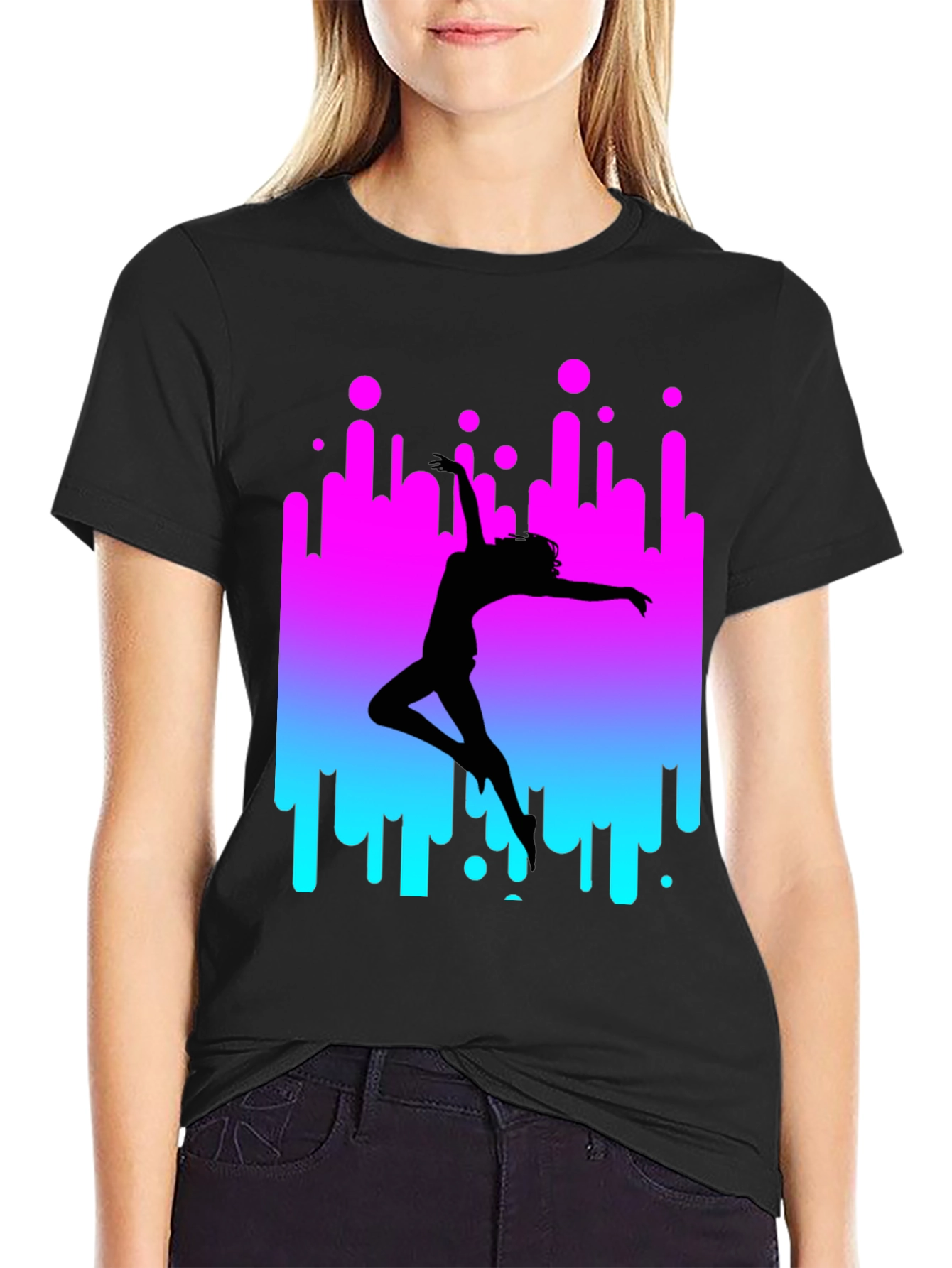 Dancer Silhouette Graphic Tee - Retro Style Black T-Shirt