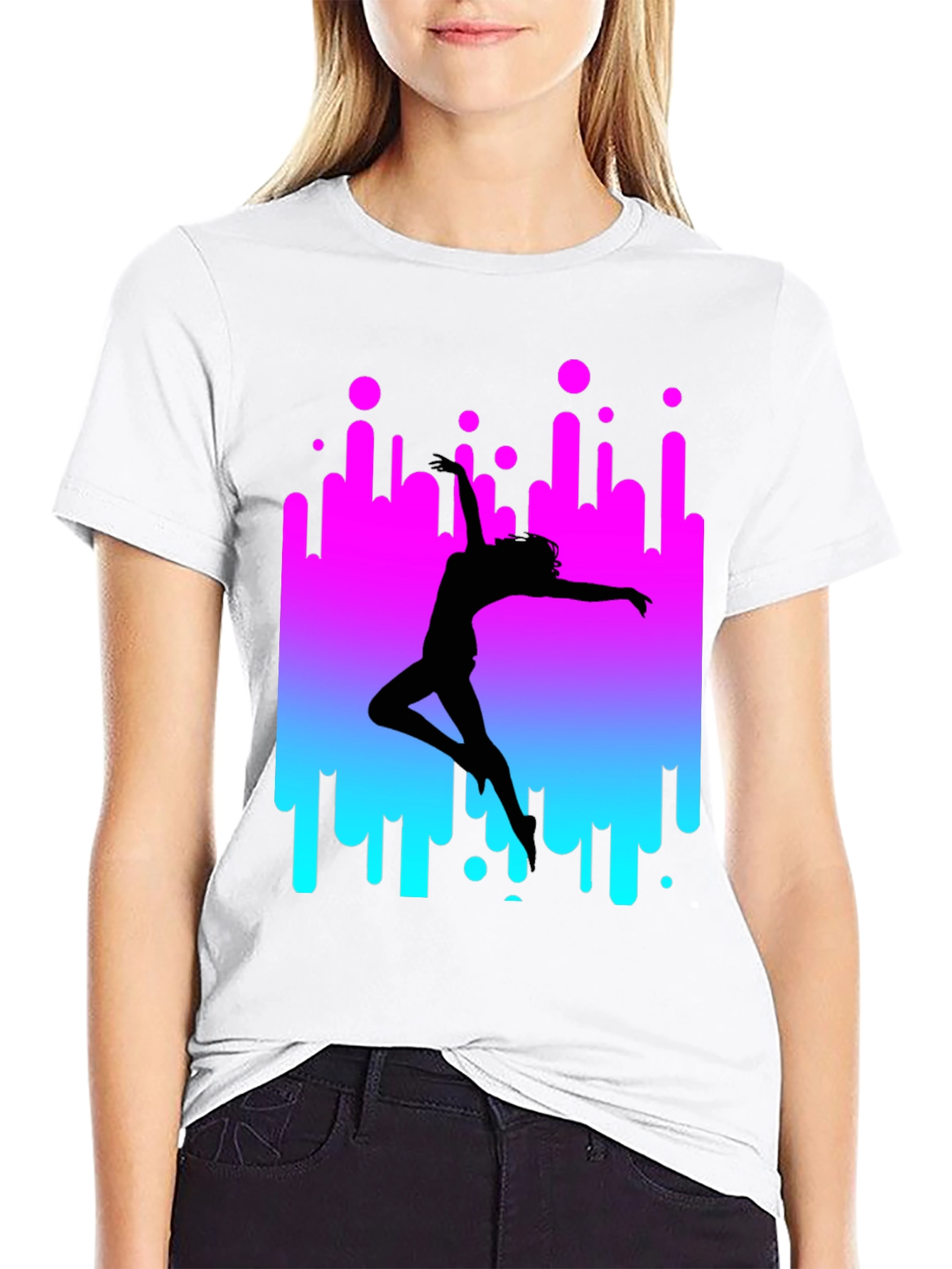 Dancer Silhouette Graphic Tee - Retro Style Black T-Shirt