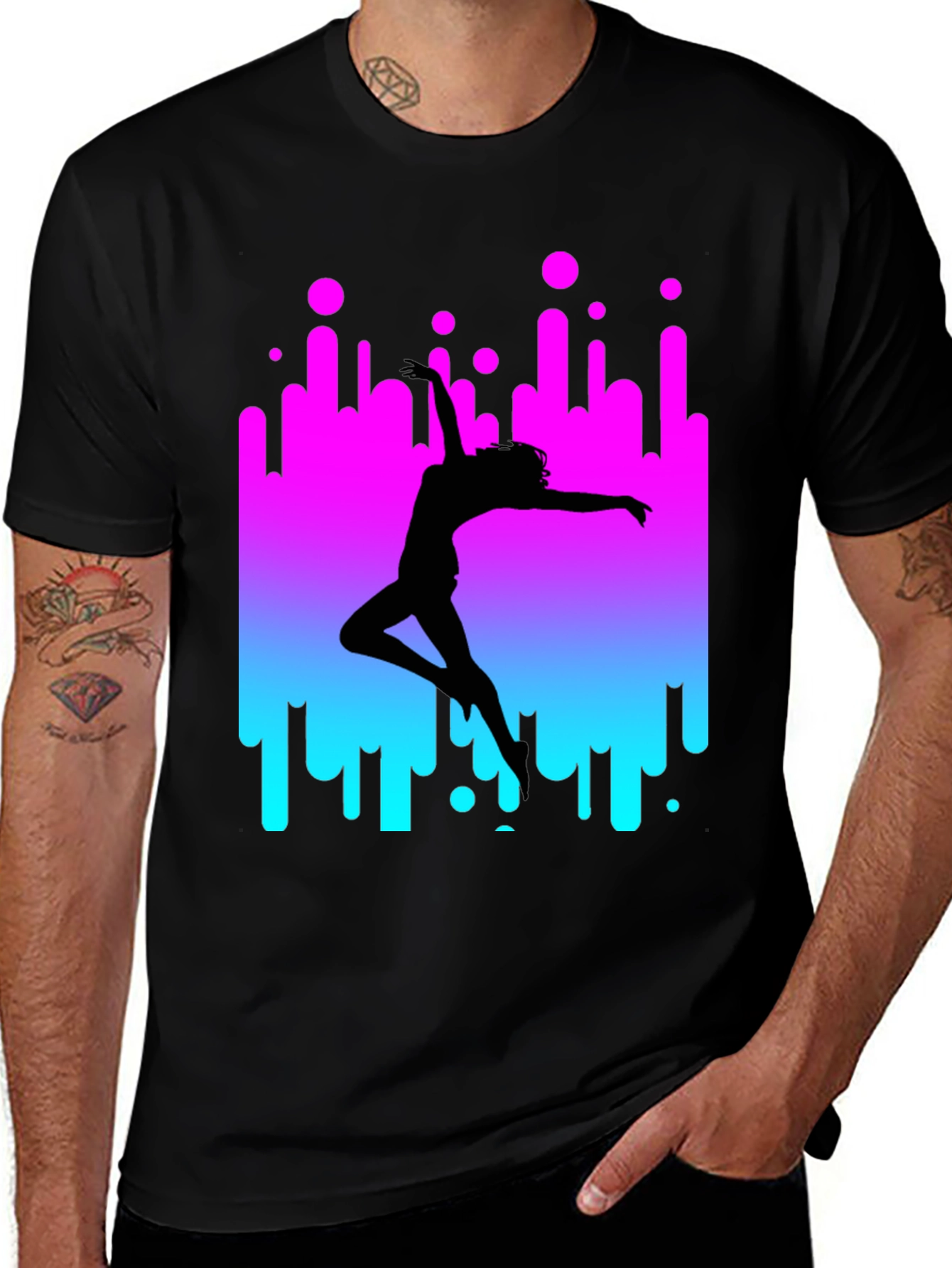 Dancer Silhouette Graphic Tee - Retro Style Black T-Shirt