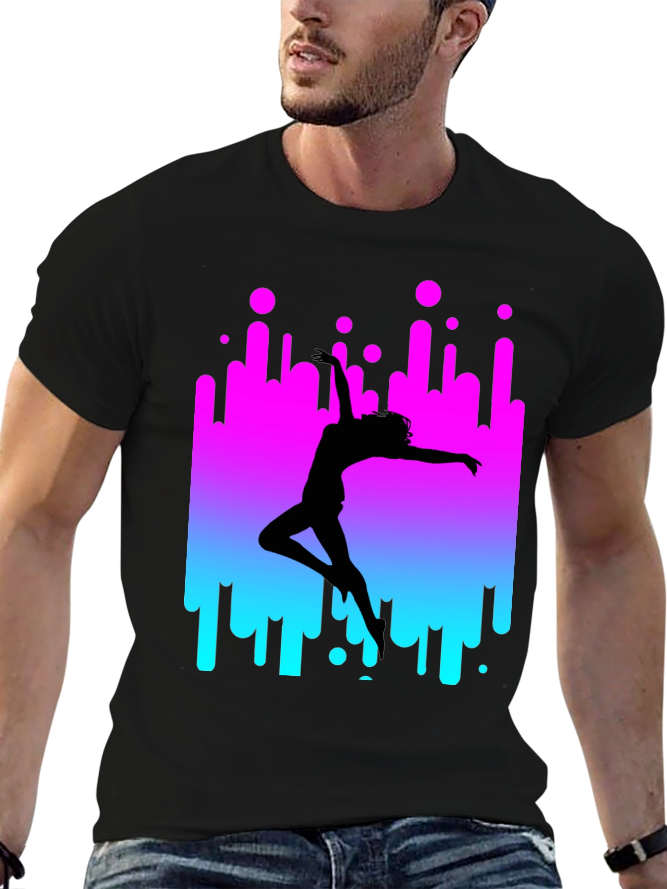 Dancer Silhouette Graphic Tee - Retro Style Black T-Shirt