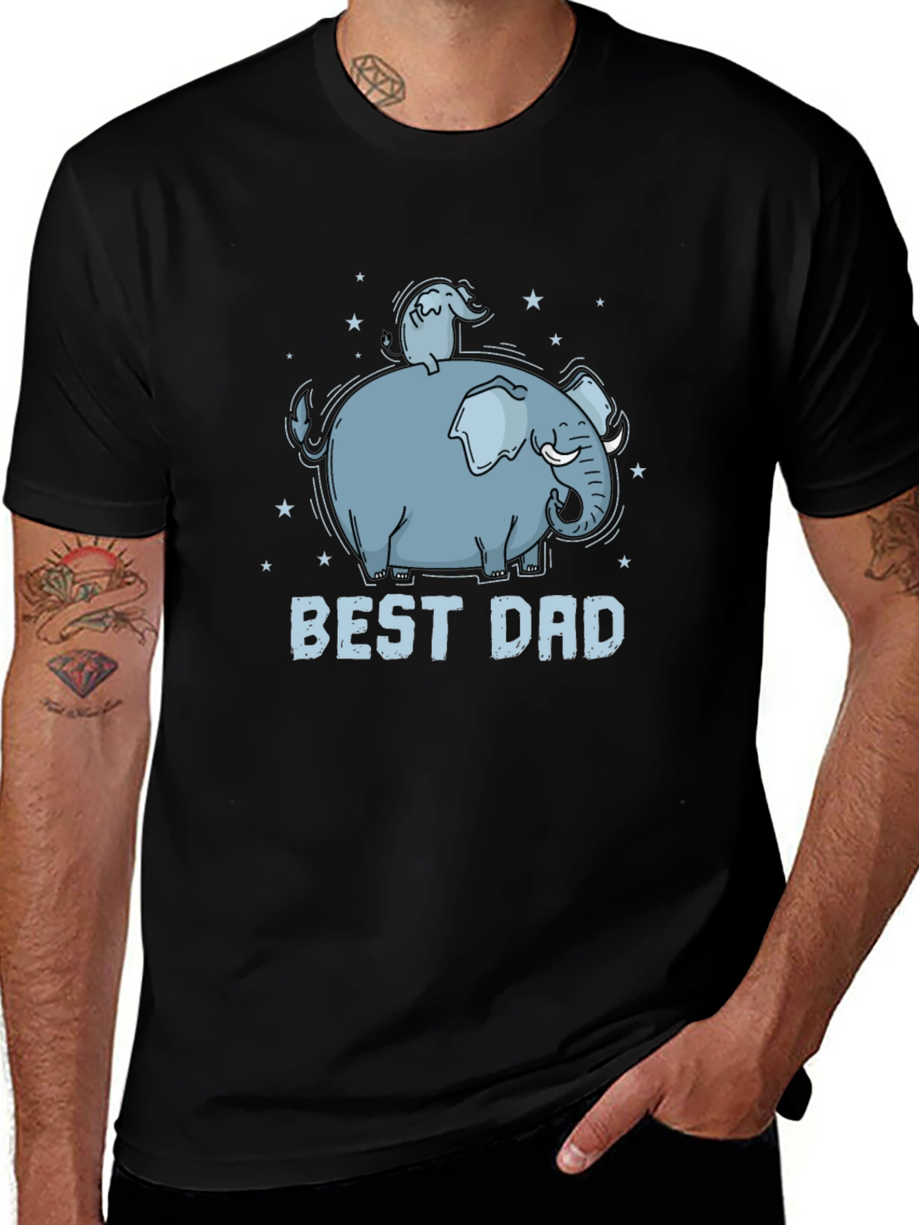 Best Dad Elephant Graphic T-Shirt - Black