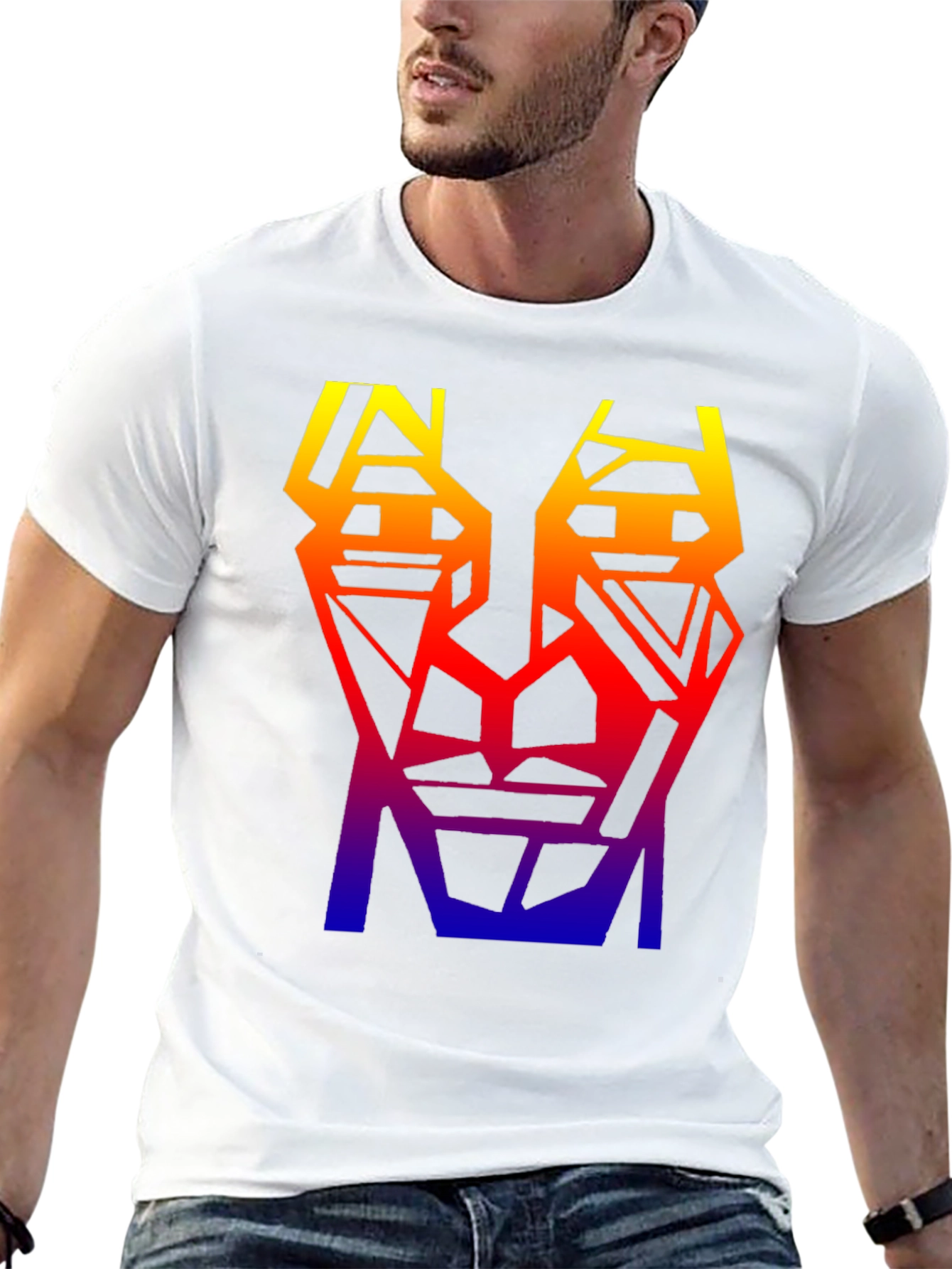 Geometric Gradient T-Shirt - Abstract Face Design