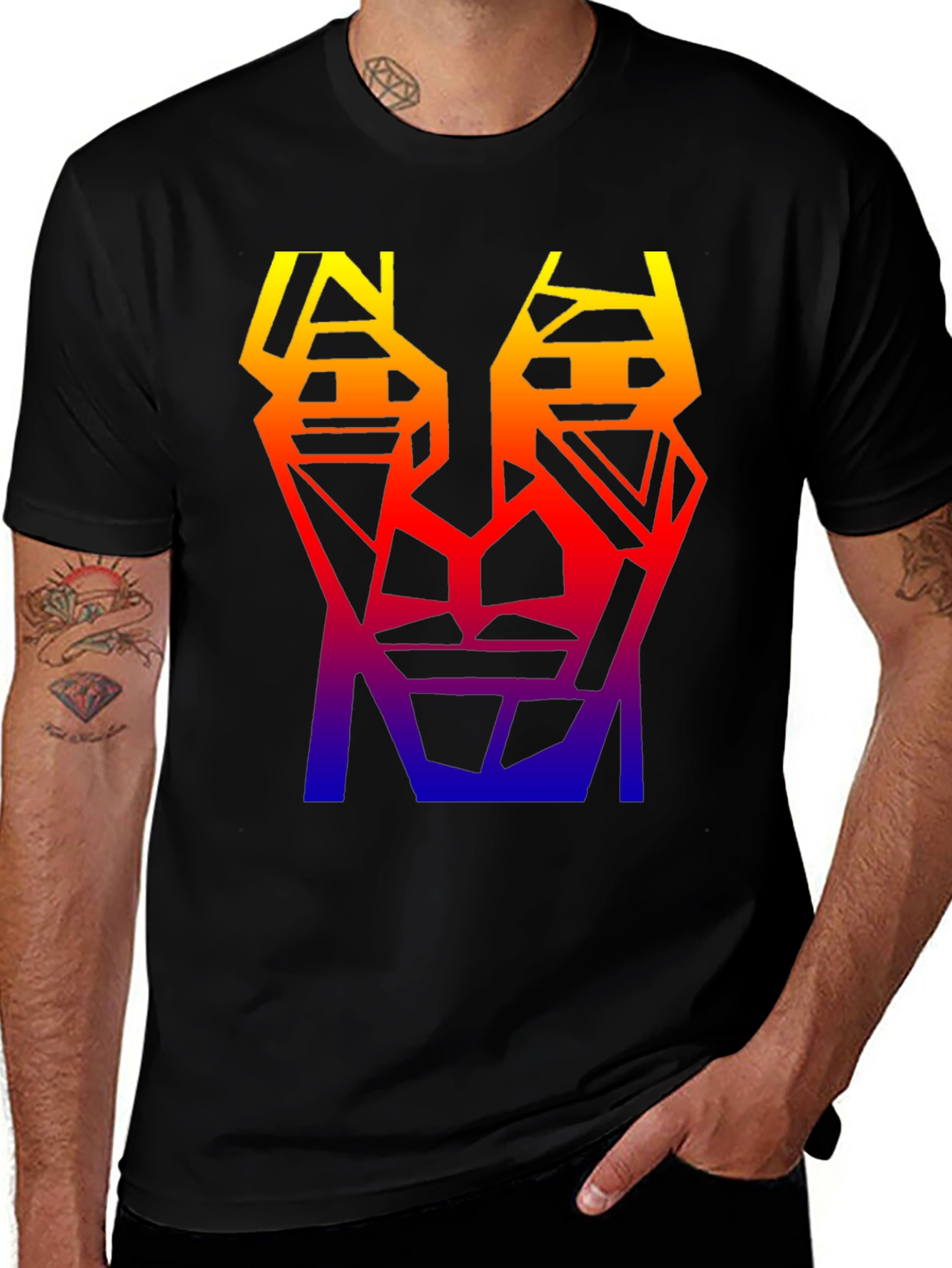 Geometric Gradient T-Shirt - Abstract Face Design