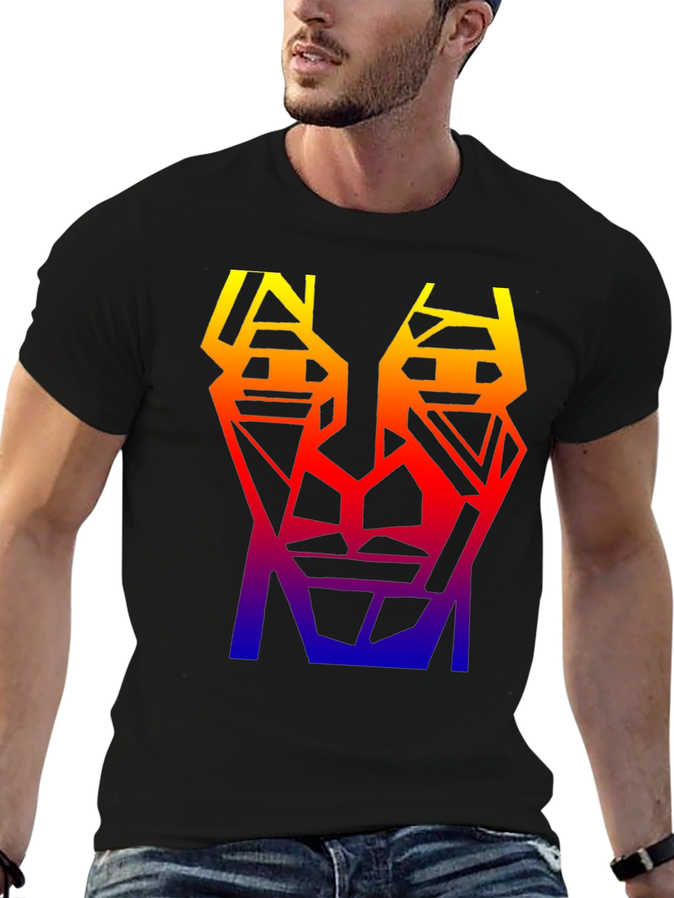 Geometric Gradient T-Shirt - Abstract Face Design