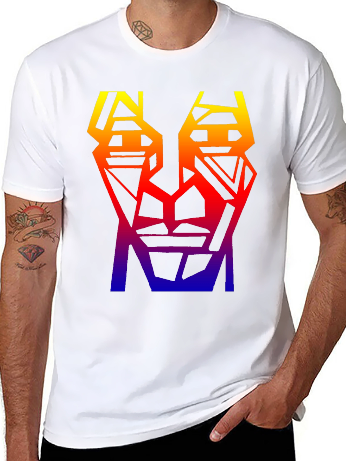 Geometric Gradient T-Shirt - Abstract Face Design