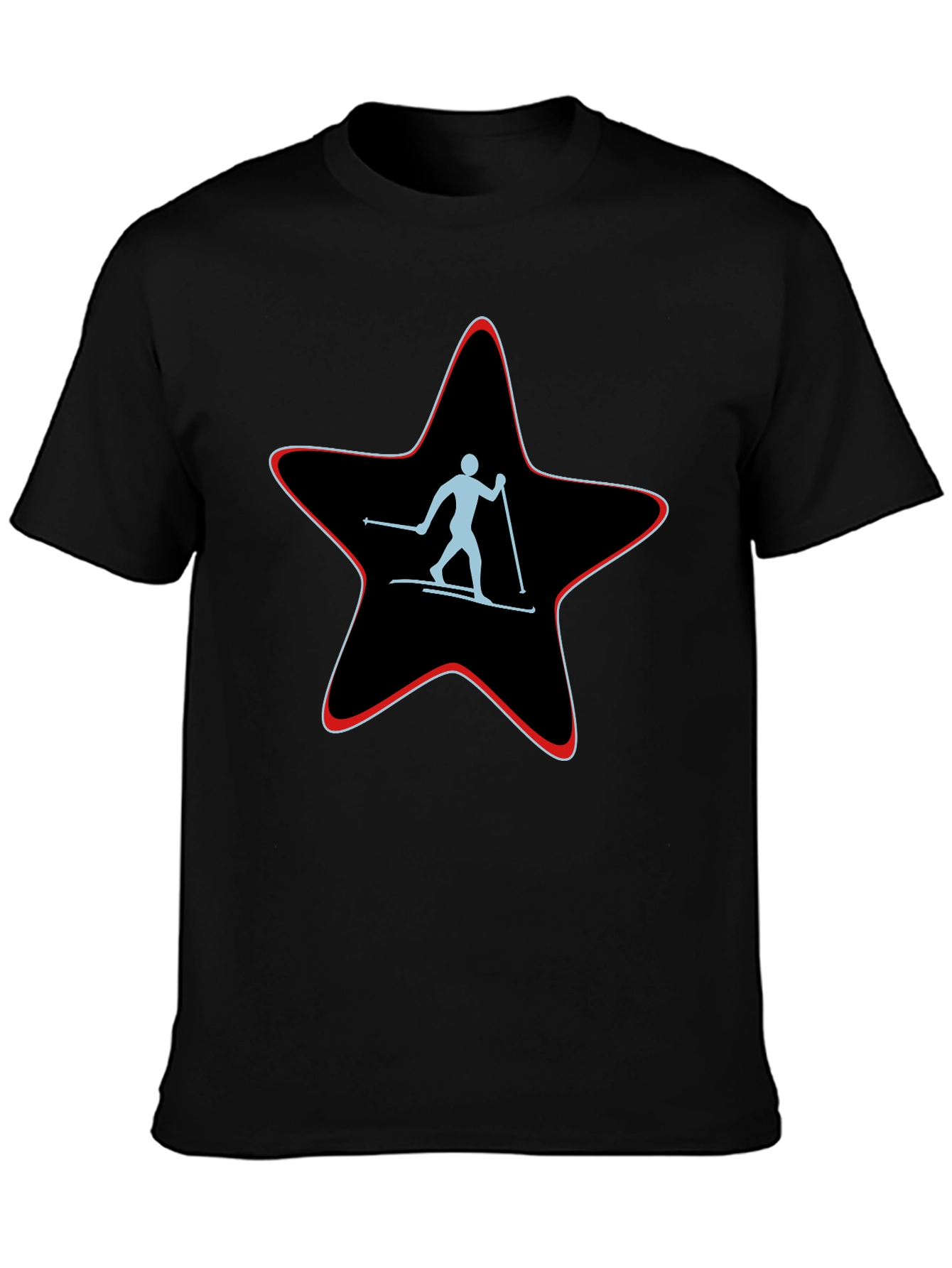 Skiing Star Graphic Tee - Black Cotton T-Shirt