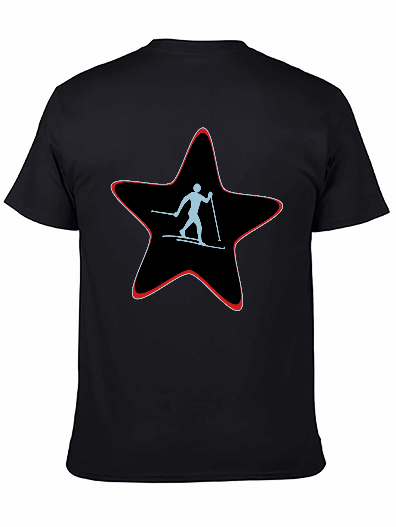 Skiing Star Graphic Tee - Black Cotton T-Shirt