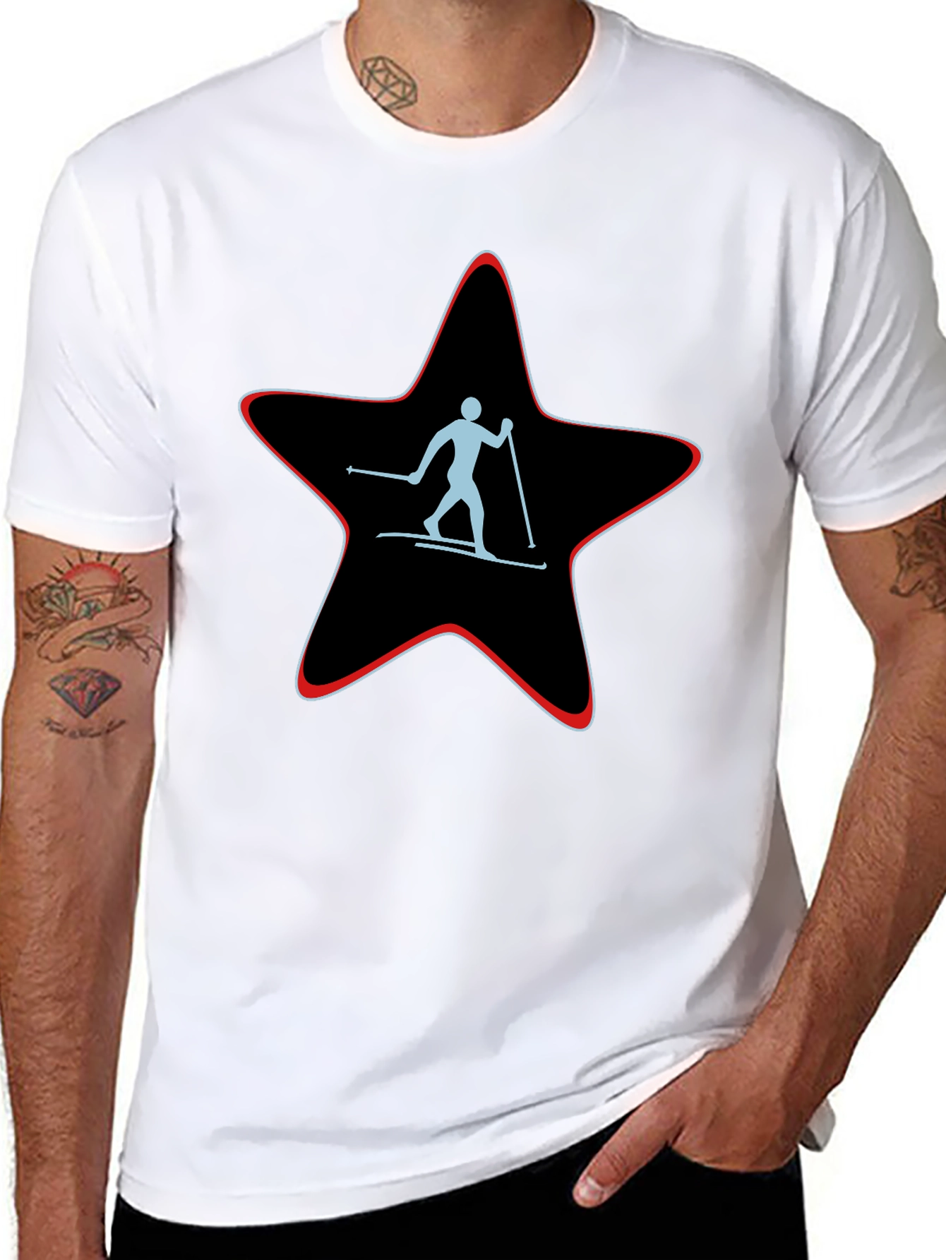 Skiing Star Graphic Tee - Black Cotton T-Shirt
