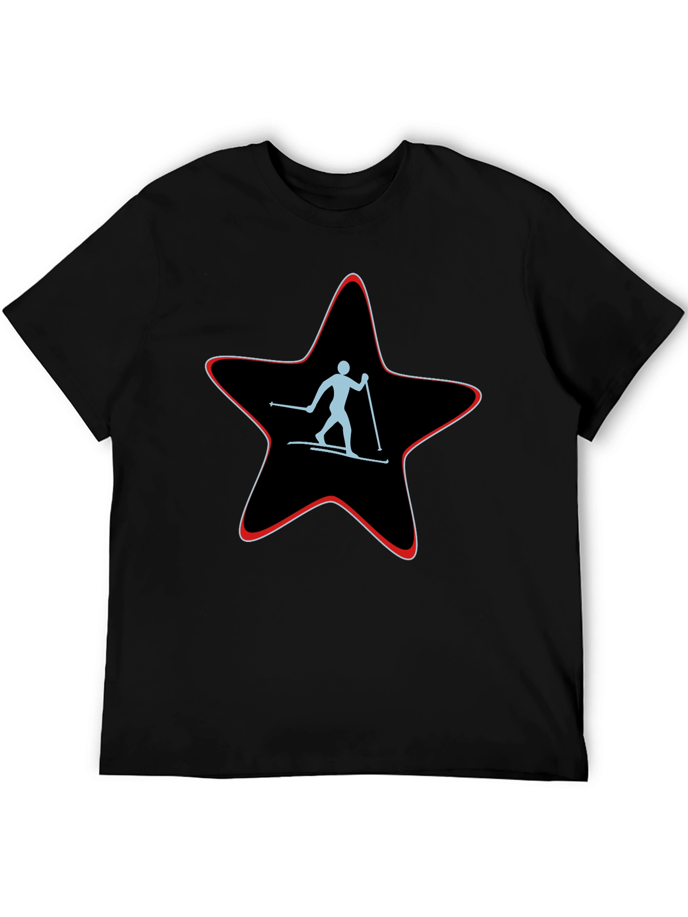 Skiing Star Graphic Tee - Black Cotton T-Shirt