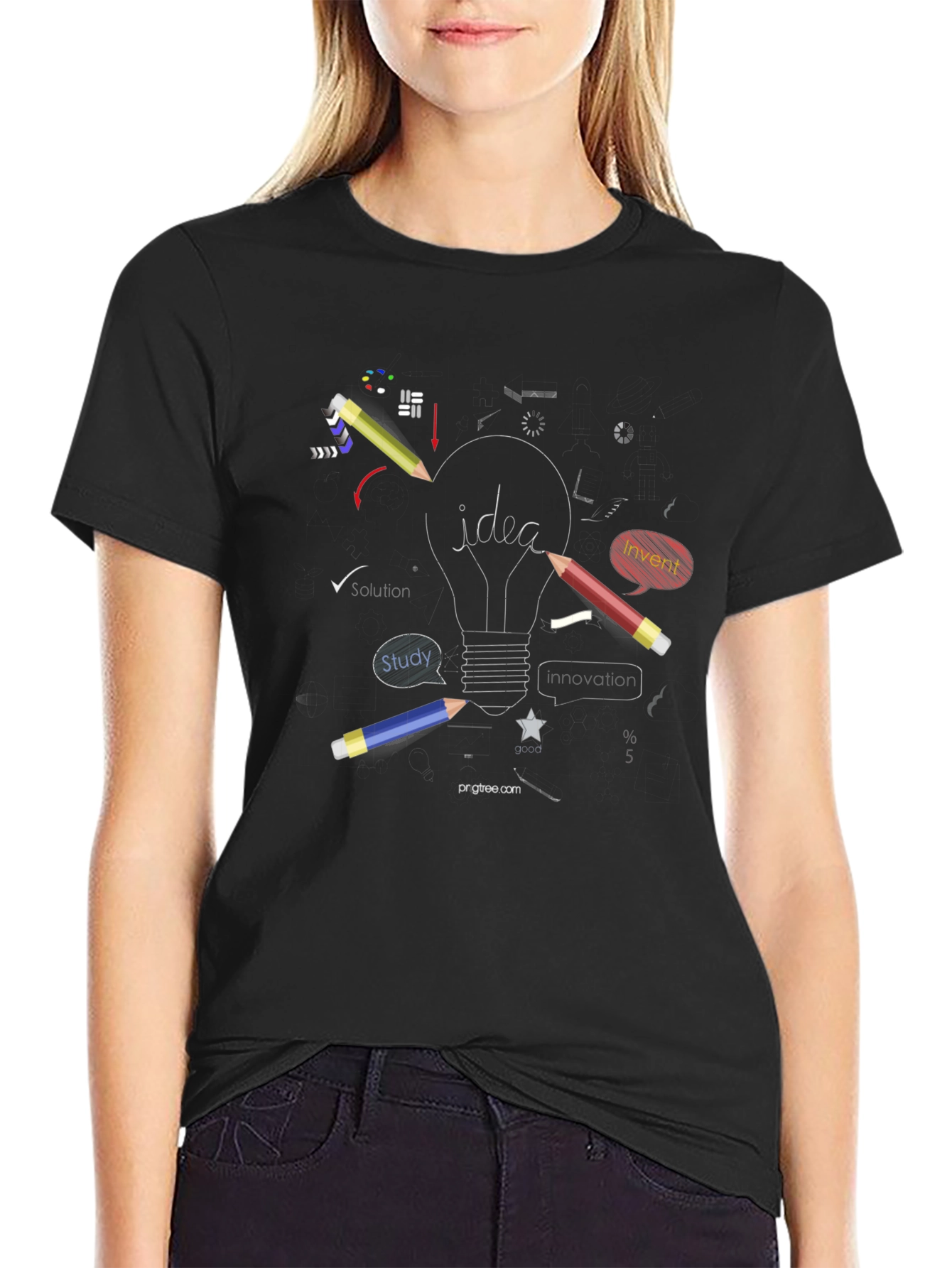 Creative Idea Bulb T-Shirt - Black
