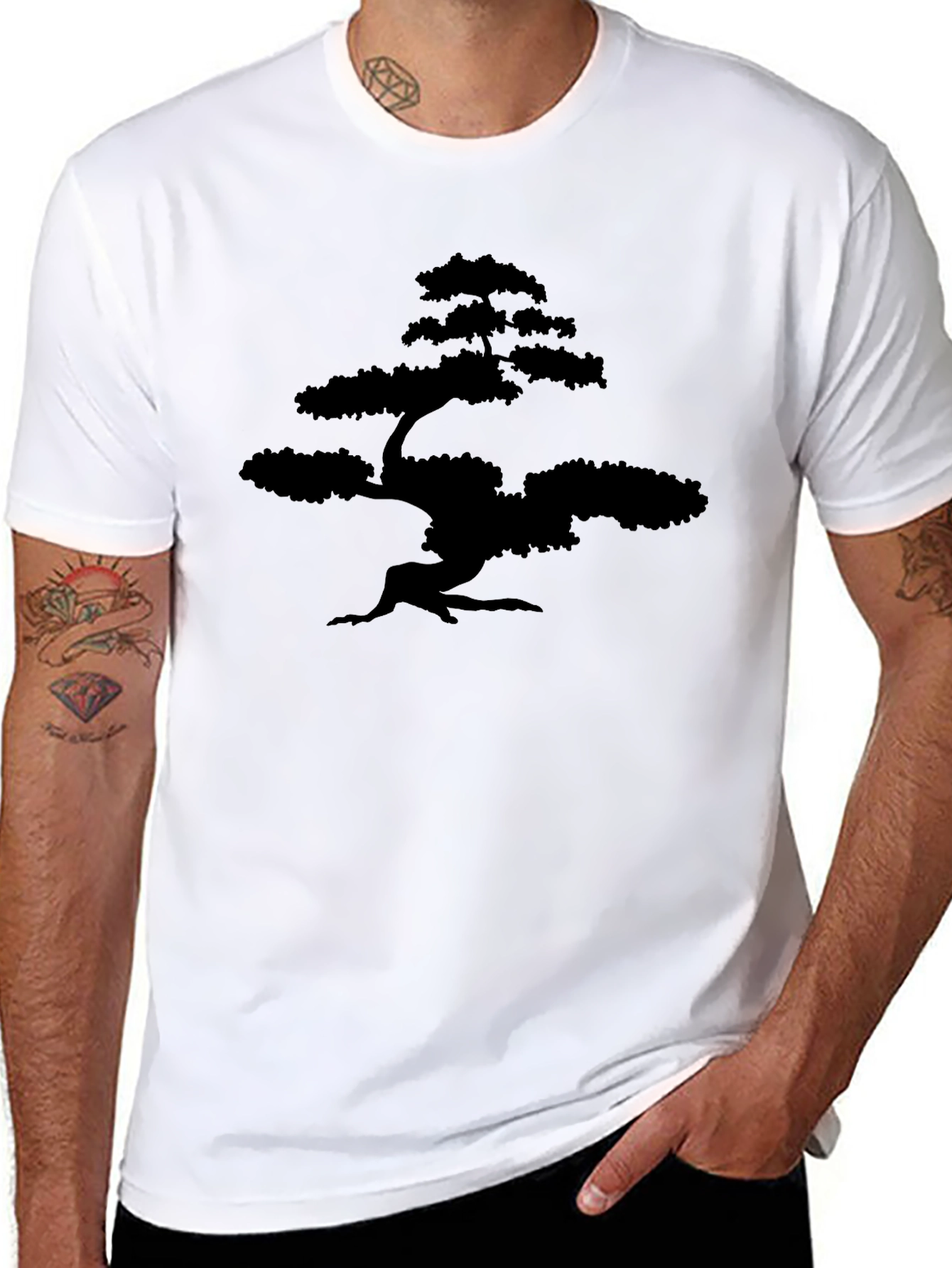 Bonsai Tree Graphic Tee - Stylish Black T-Shirt
