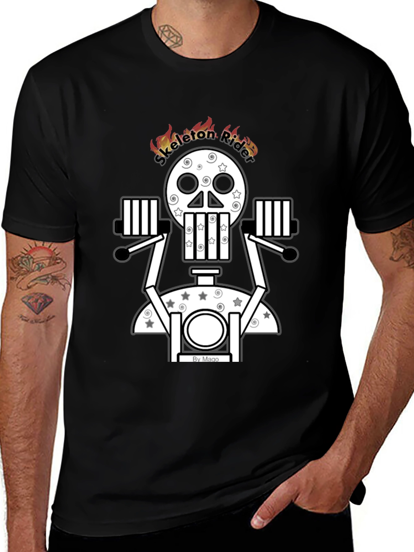 Skeleton Rider Graphic Tee - Black Cotton Blend T-Shirt