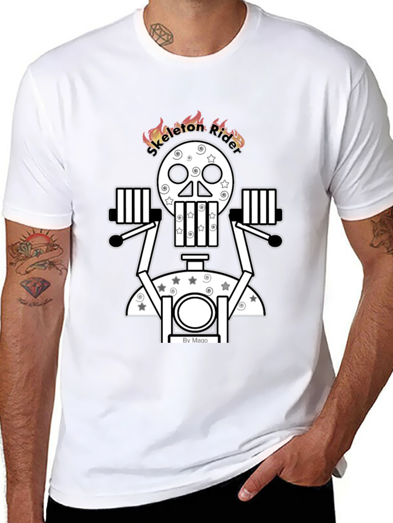 Skeleton Rider Graphic Tee - Black Cotton Blend T-Shirt