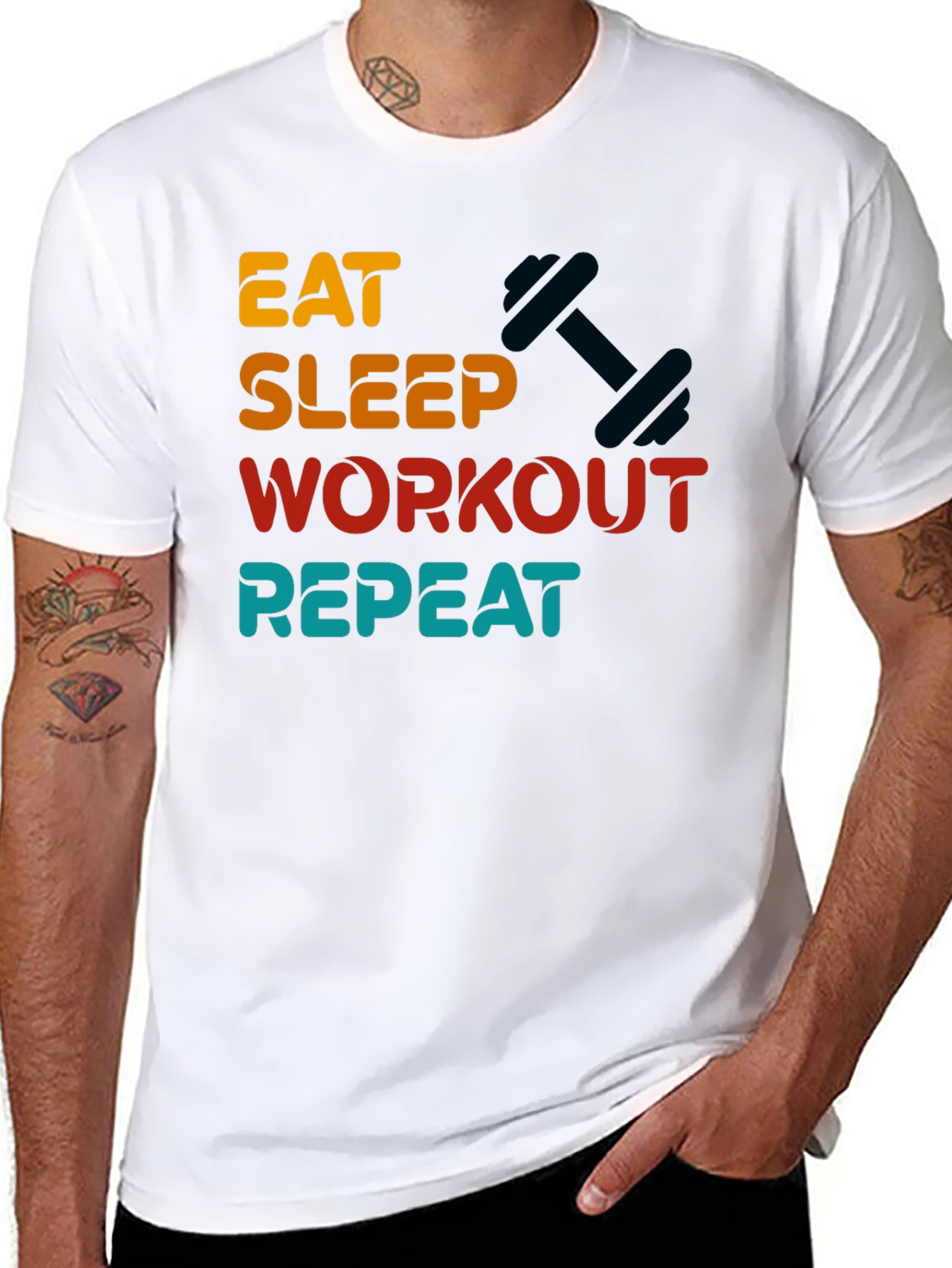 Eat Sleep Workout Repeat Graphic Tee - Black