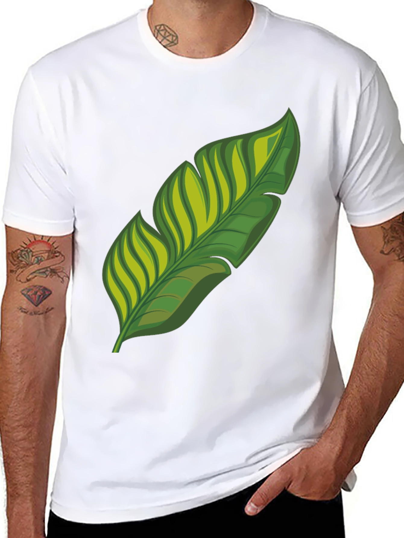 Tropical Leaf Graphic Print Black T-Shirt