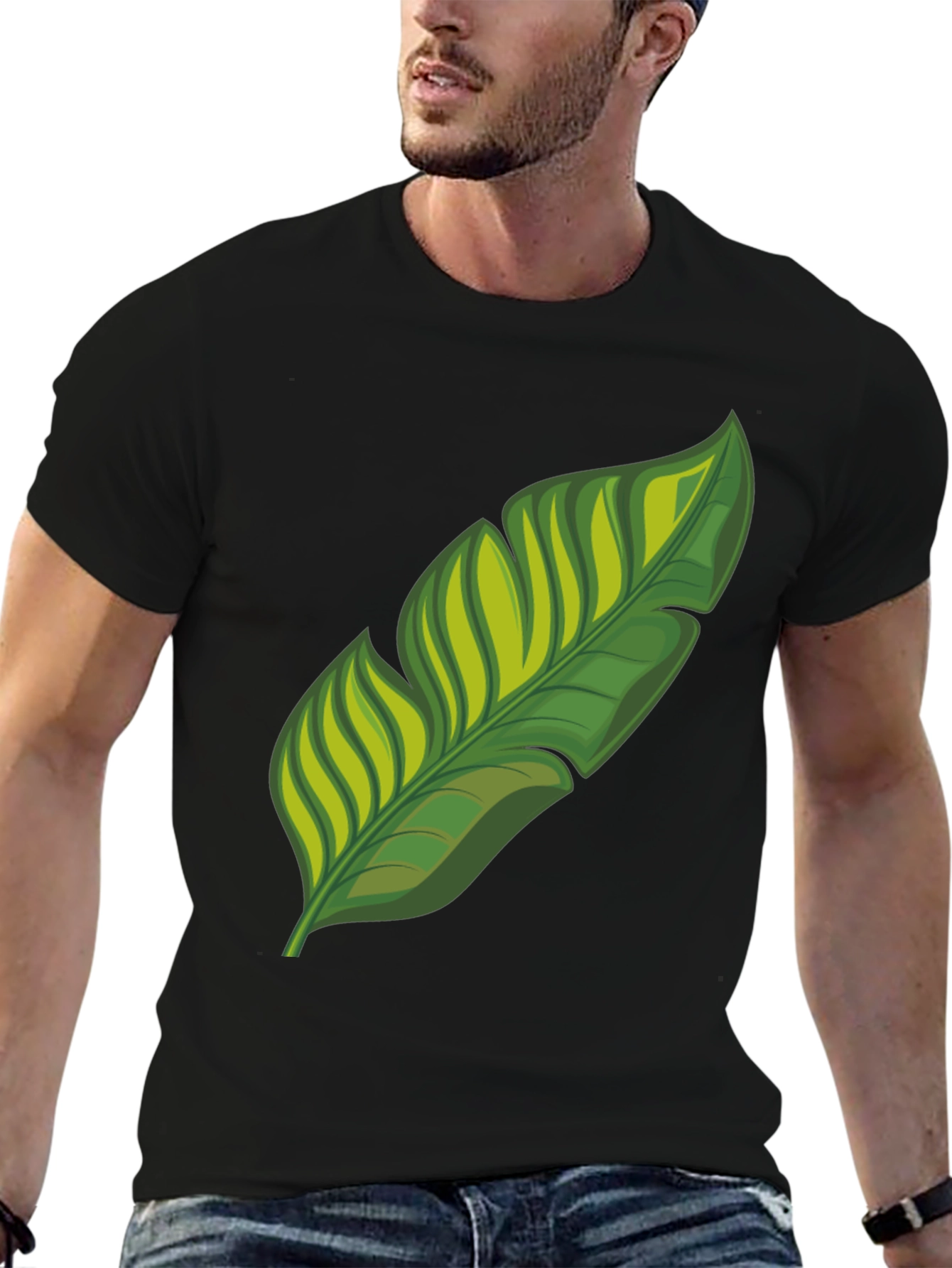 Tropical Leaf Graphic Print Black T-Shirt