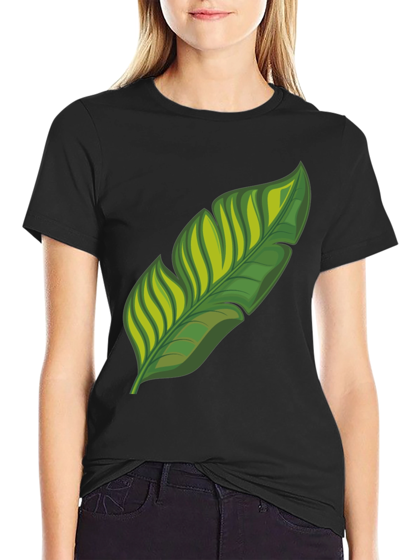 Tropical Leaf Graphic Print Black T-Shirt