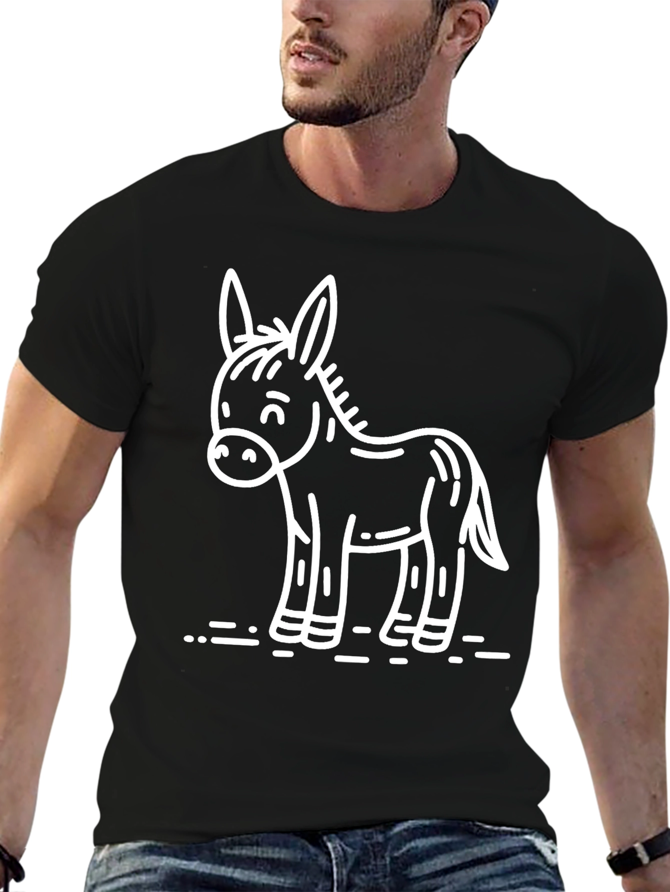 Cute Donkey Graphic Tee - Black Cotton T-Shirt