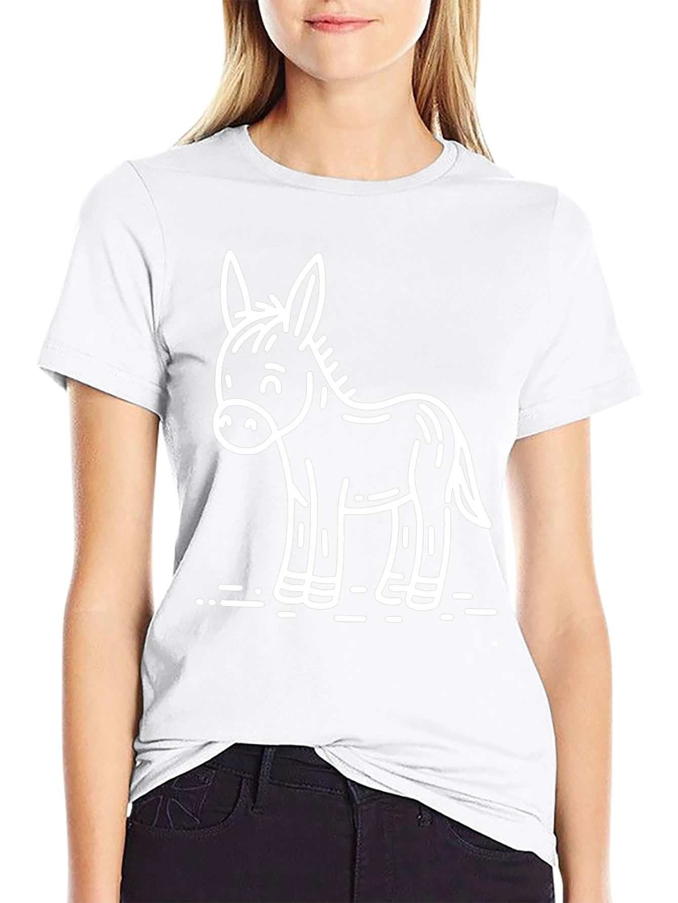Cute Donkey Graphic Tee - Black Cotton T-Shirt
