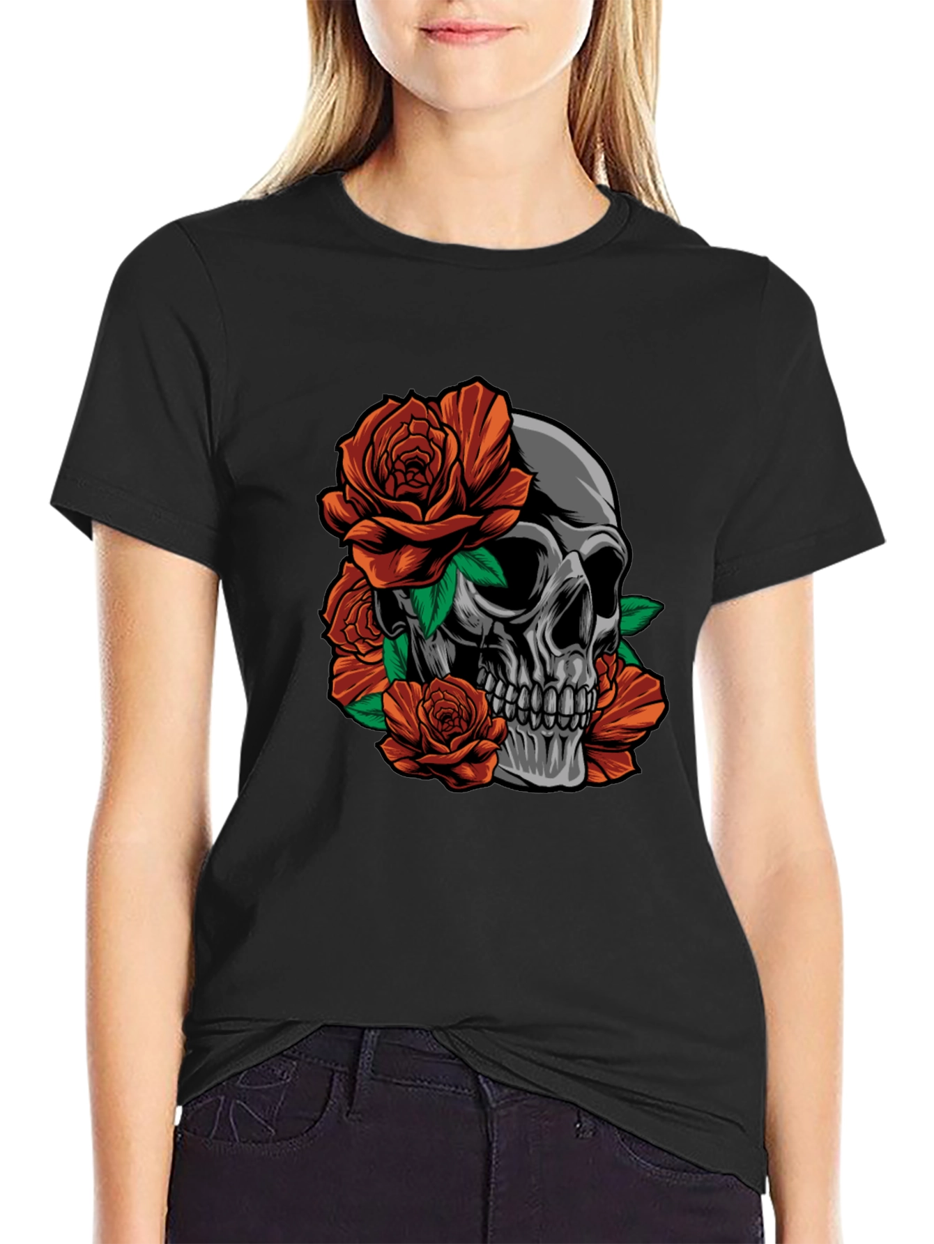 Skull and Roses Graphic Print T-Shirt