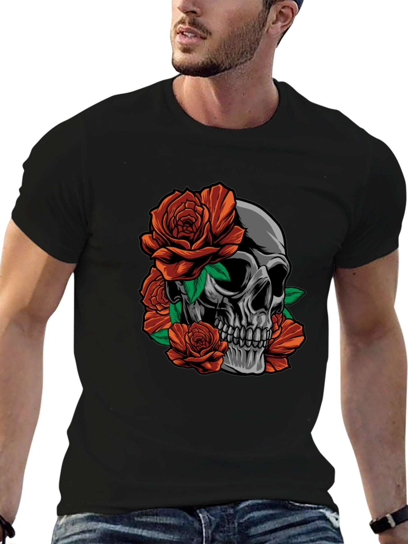 Skull and Roses Graphic Print T-Shirt