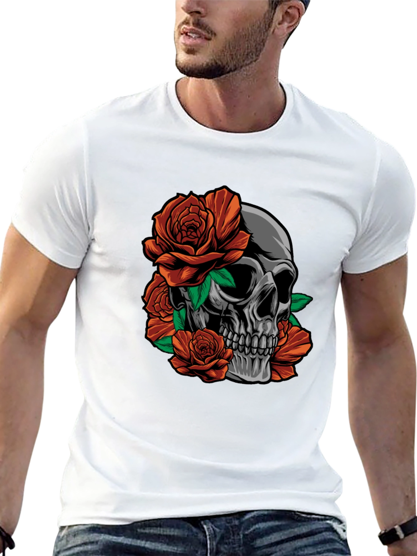 Skull and Roses Graphic Print T-Shirt