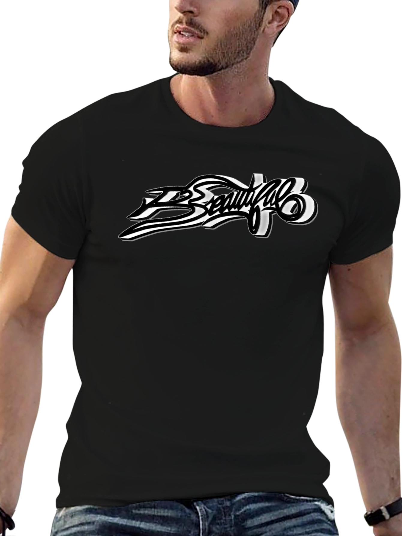 Stylish Graphic Print Black T-Shirt