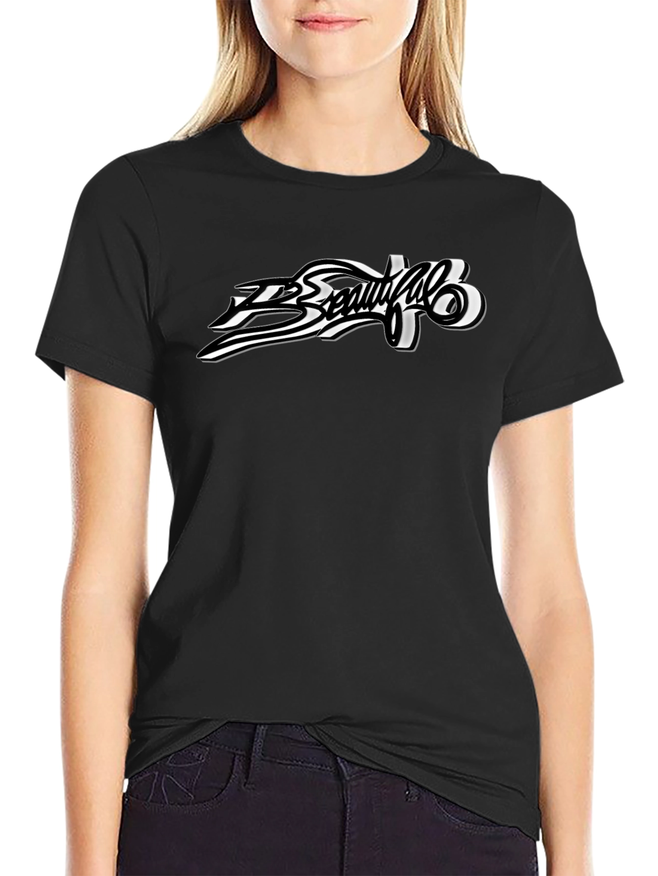 Stylish Graphic Print Black T-Shirt