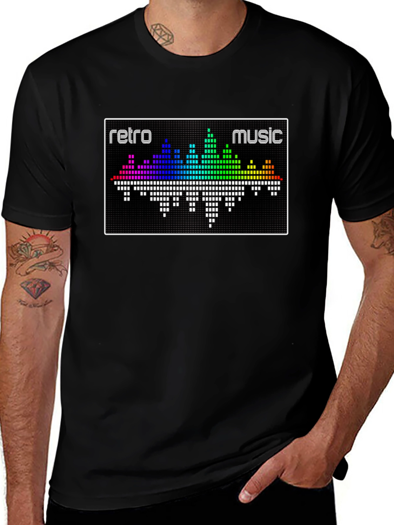 Retro Music Graphic T-Shirt - Pixelated Equalizer Design